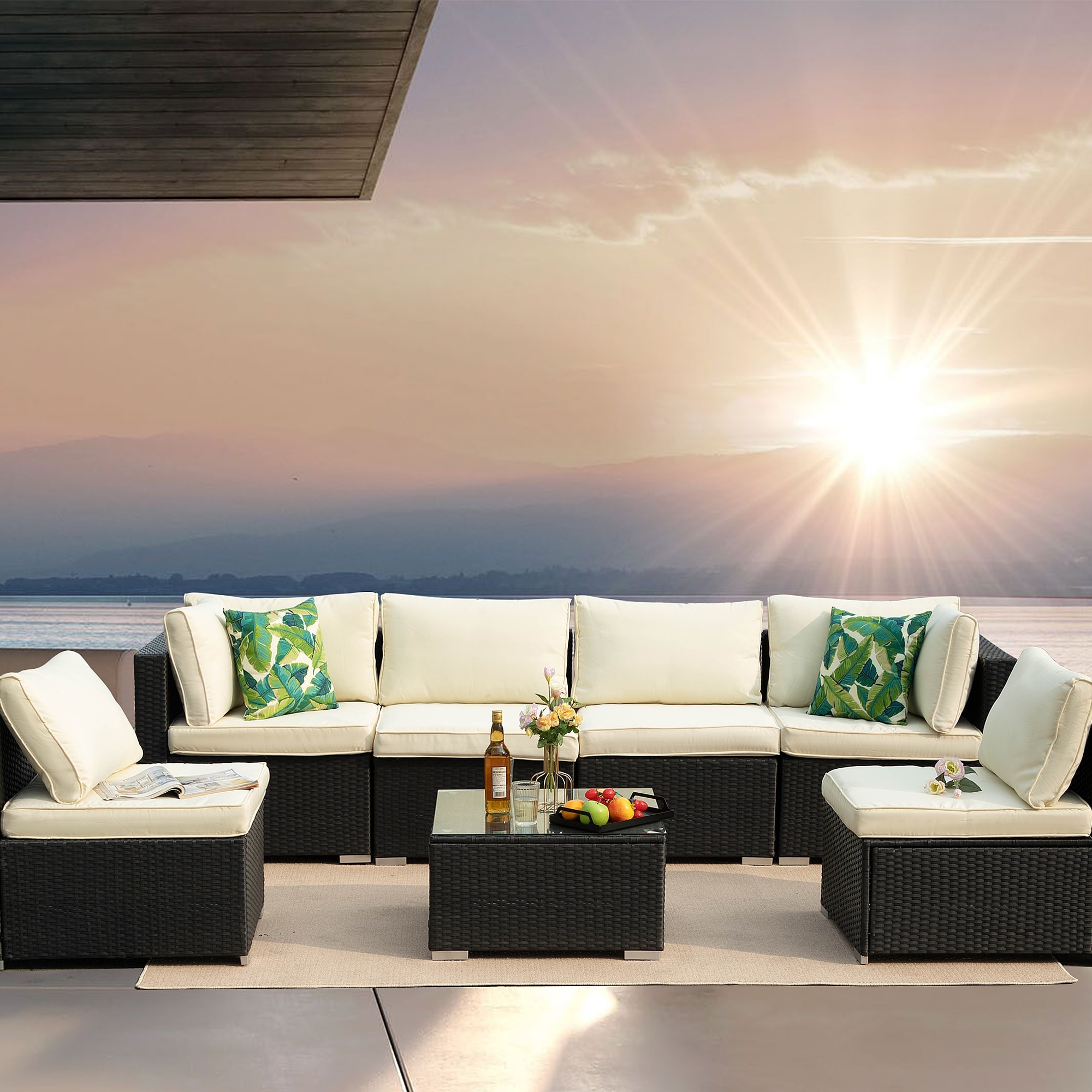 7-piece Wicker Outdoor Patio Sectional Sofa With Cushions