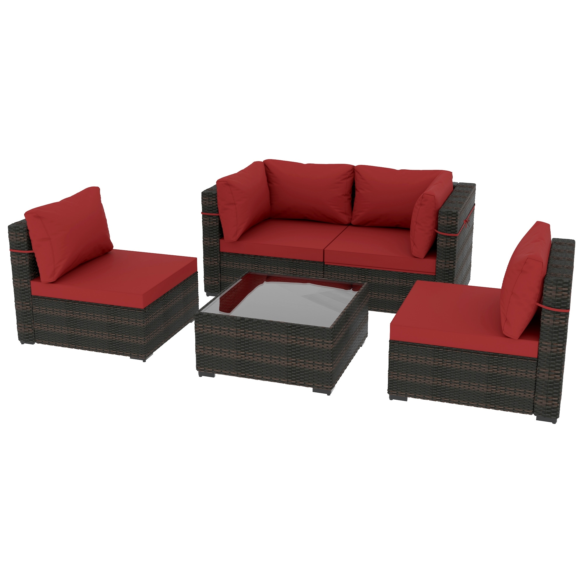 5 Pieces Patio Conversation Furniture Sectional Seating Group With Cushions