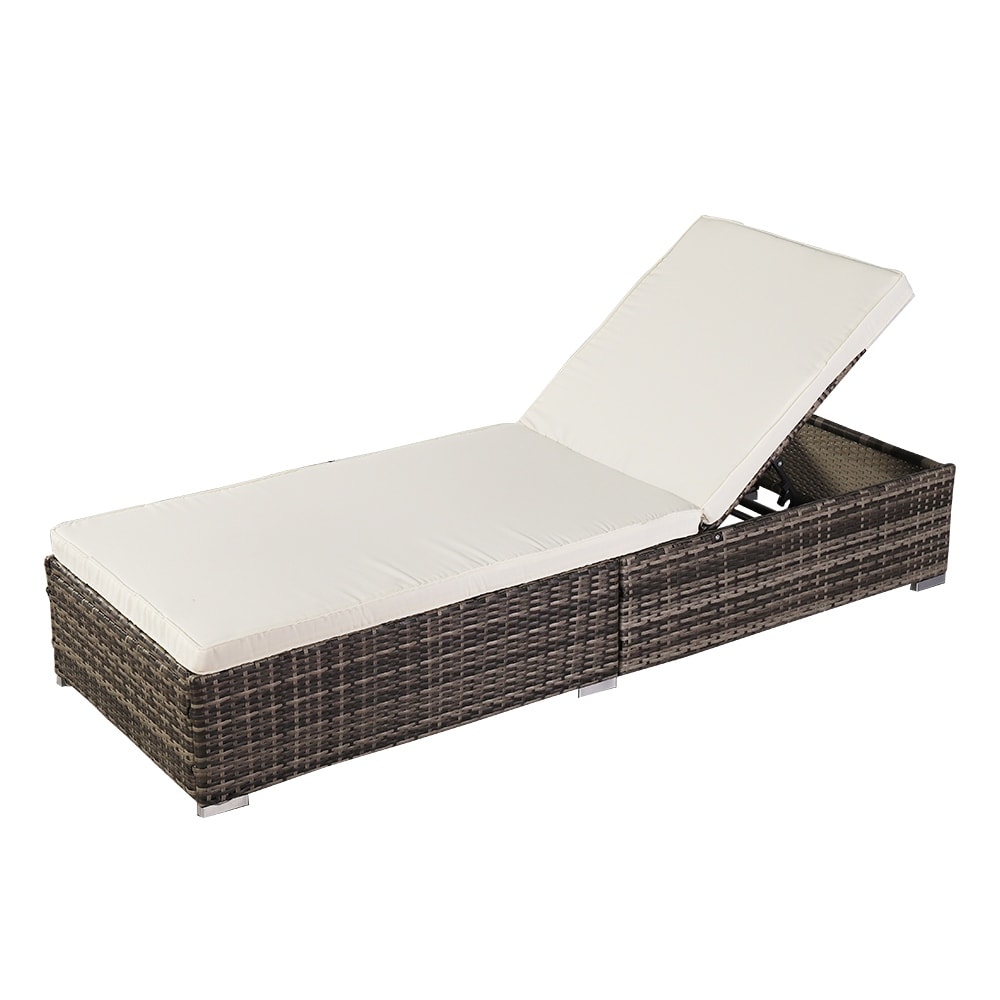 Outdoor Wicker Single Chaise Lounge With Cushion