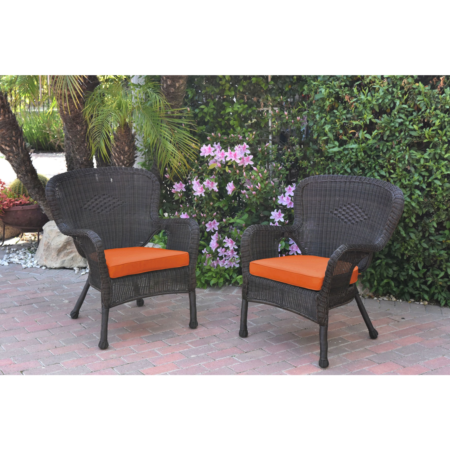 Jeco Windsor Espresso Resin Wicker Chairs With Cushions (set Of 2)