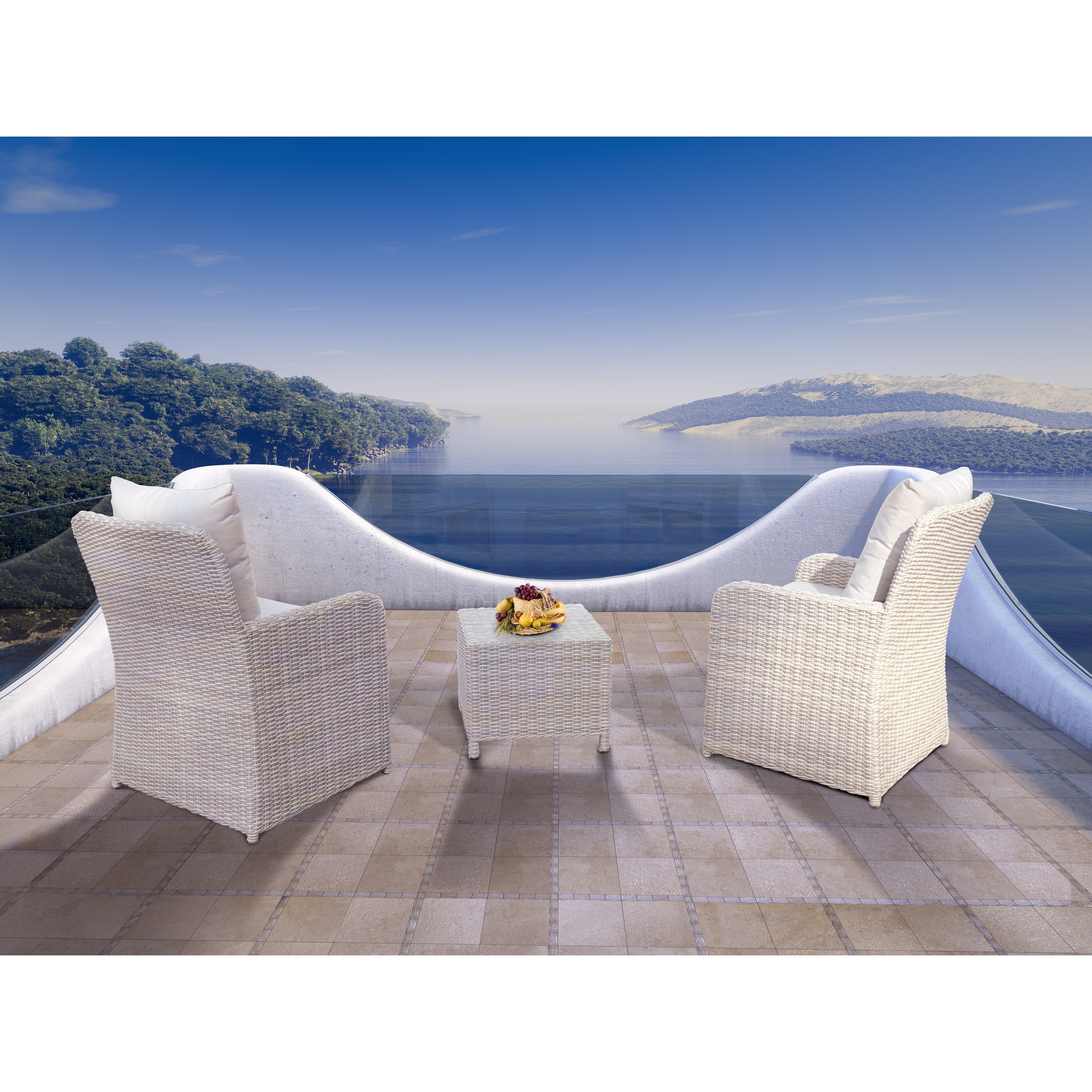 3 Piece Rattan Seating Group With Cushions