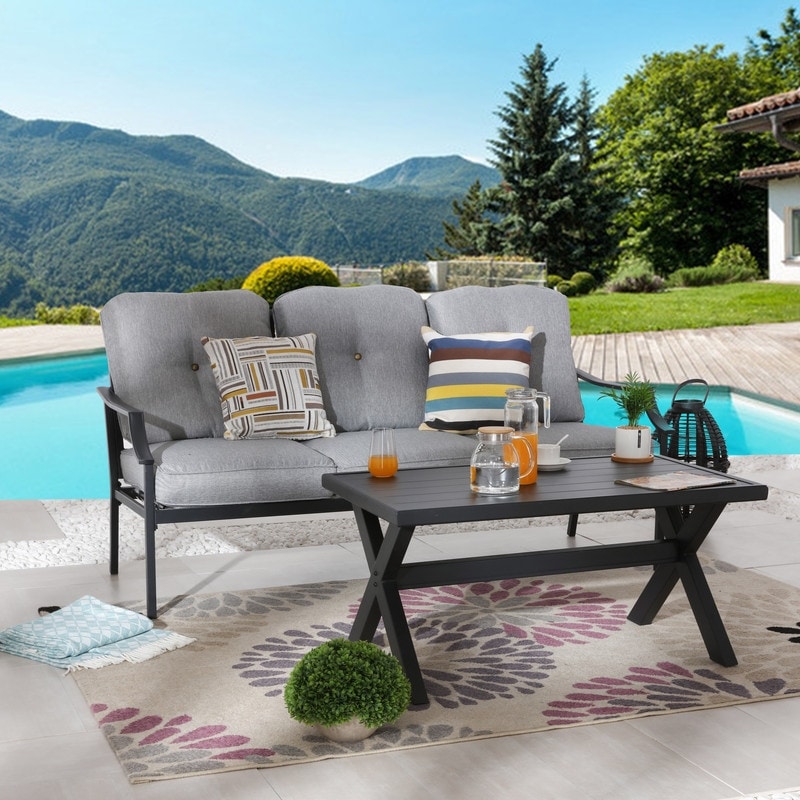 Patio Festival 2-piece Outdoor Metal Sofa With Coffee Table Set