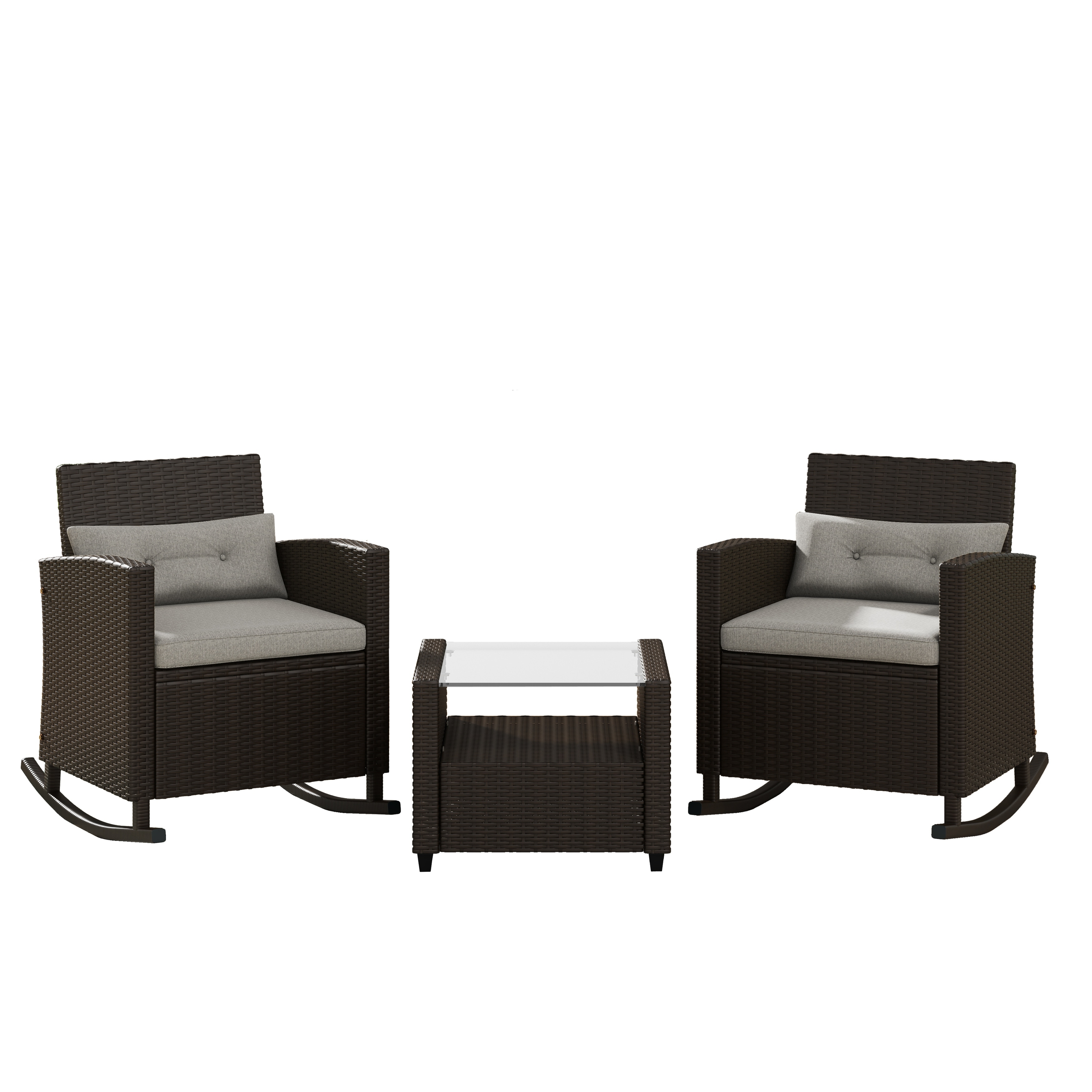Corvus Fatih 3-piece Outdoor Wicker Rocking Chat Set With Cushions