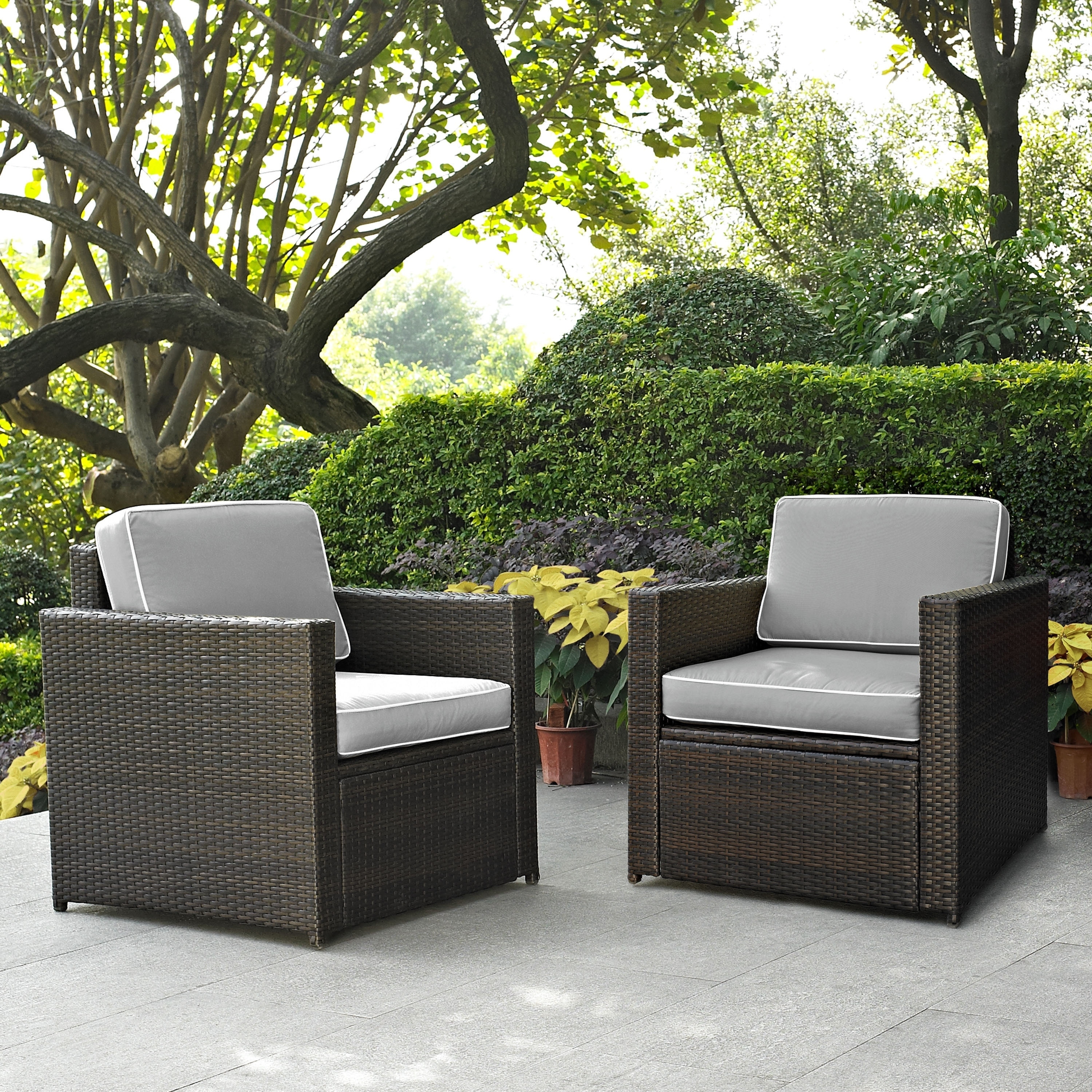 Palm Harbor 3 Piece Outdoor Wicker Conversation Set With Grey Cushions - 93 w X 29.5 d 34.5 h