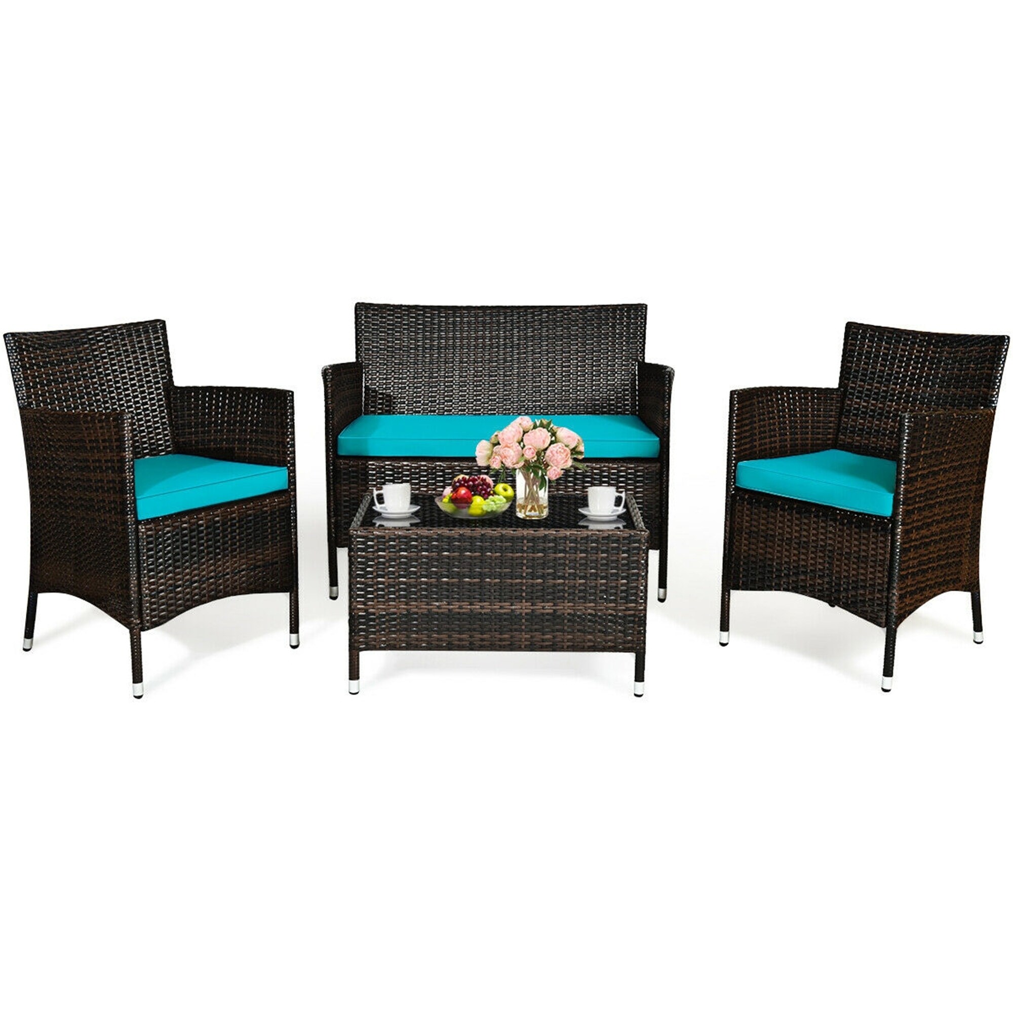4-piece Rattan Outdoor Patio Conversation Furniture Set