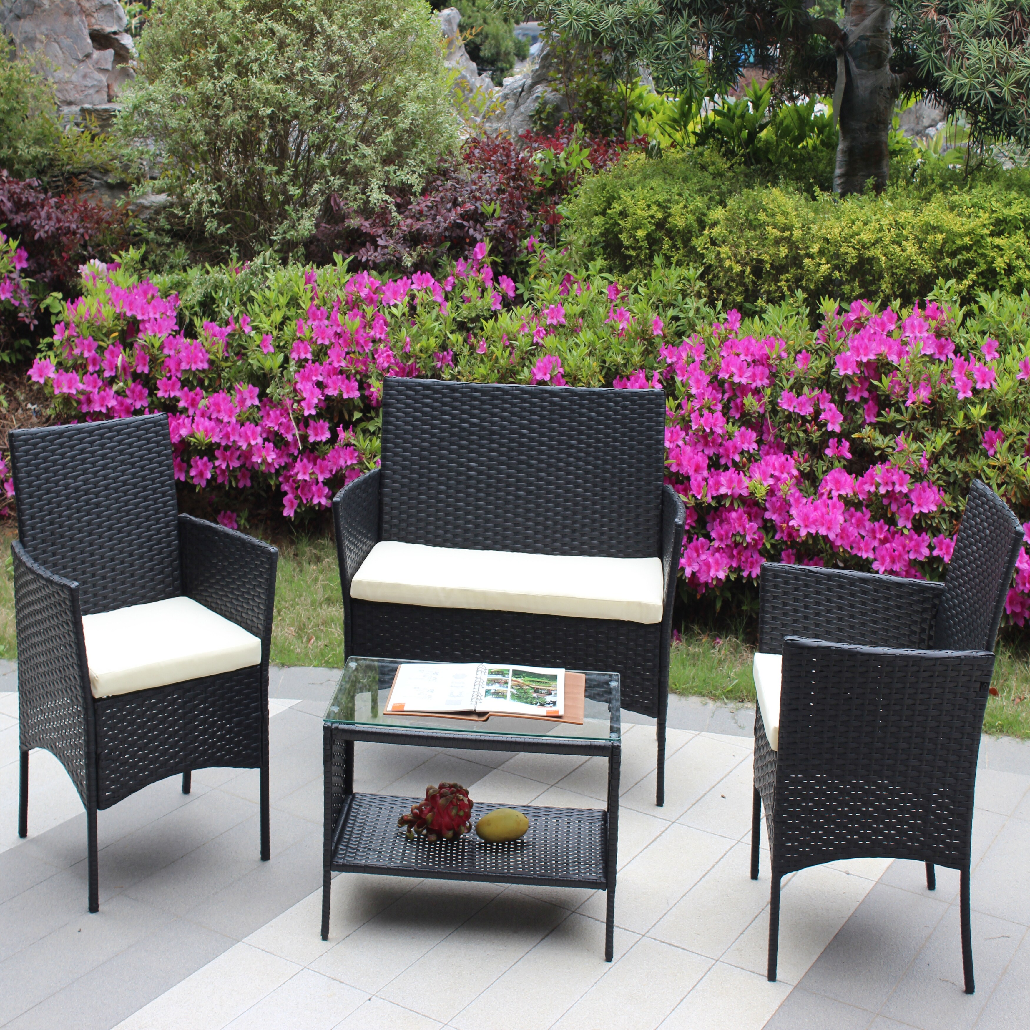 Rattan Patio Furniture Set Outdoor Cushioned Seat Wicker Sofa  Pe Rattan  Water And Uv Resistant