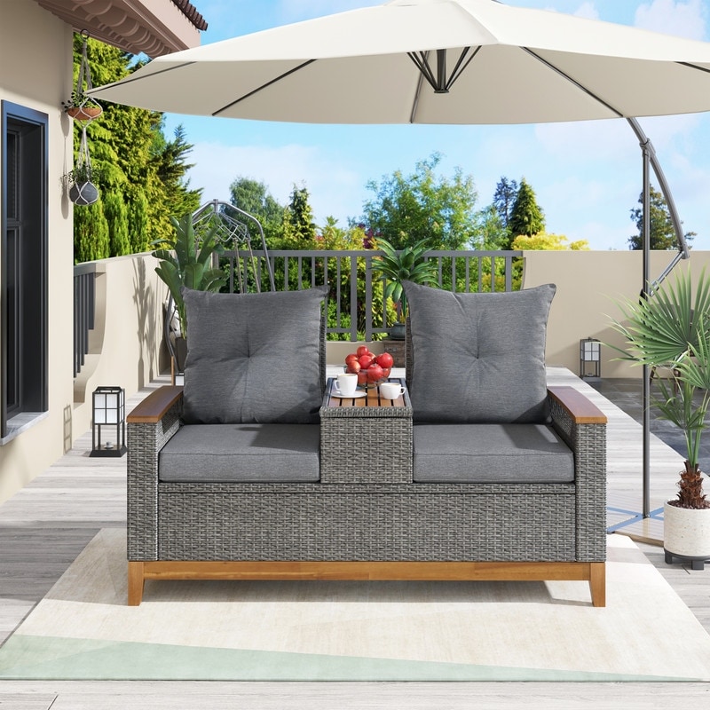 Patio Adjustable Loveseat  Outdoor Comfort Lounge Chair With Storage Space  2-seat Sofa Couch For Garden  Patio  Balcony