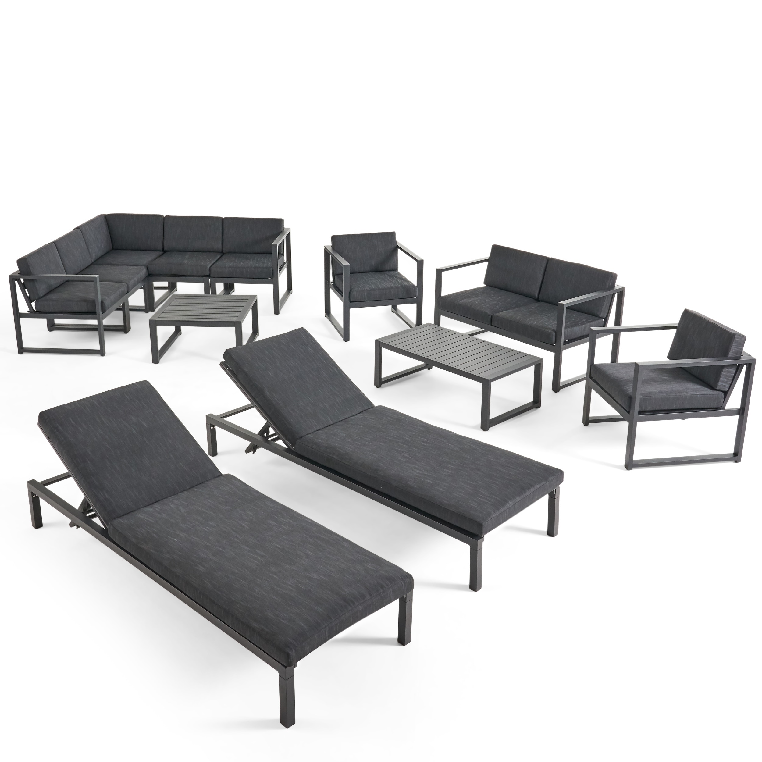 Navan Outdoor 9 Seater Aluminum Sectional Sofa Set With Mesh Chaise Lounges By Christopher Knight Home