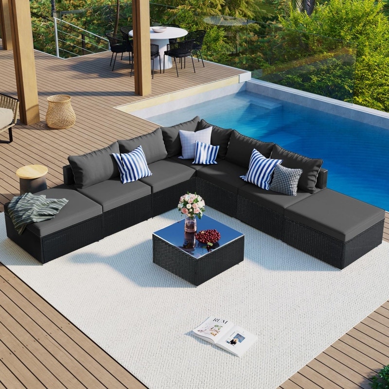 8pcs Outdoor Patio Furniture Sets conversation Wicker Sofa Set With Pillows And Removable Cushions