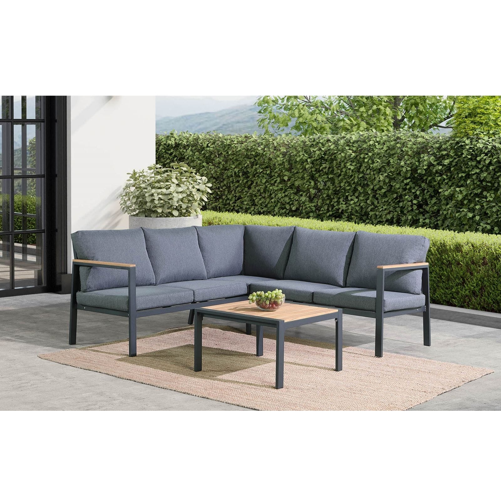 4-piece Outdoor Aluminum Teak Patio Sofa Set With Cushions grey