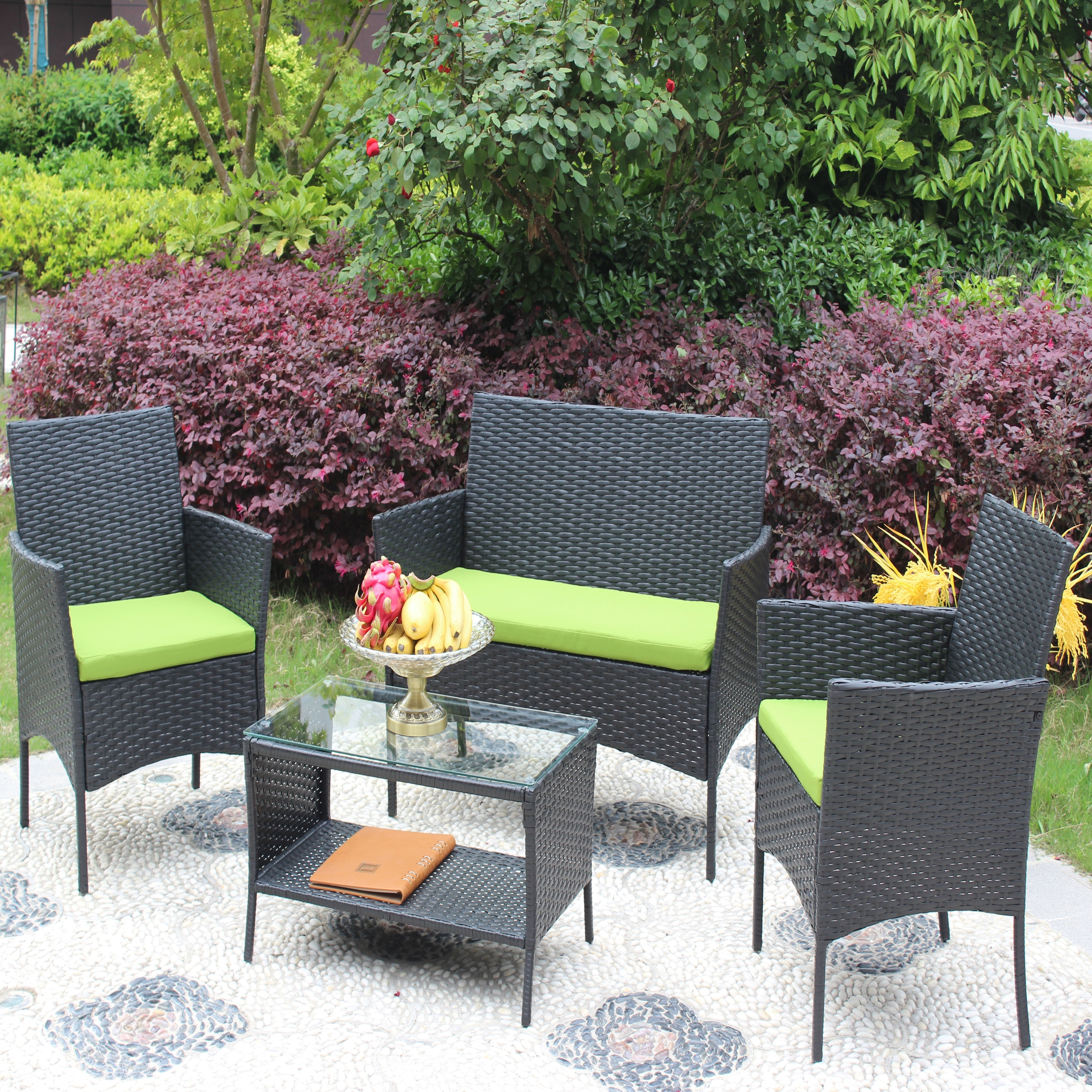 4-piece Rattan Patio Furniture Set With Cushioned Seats