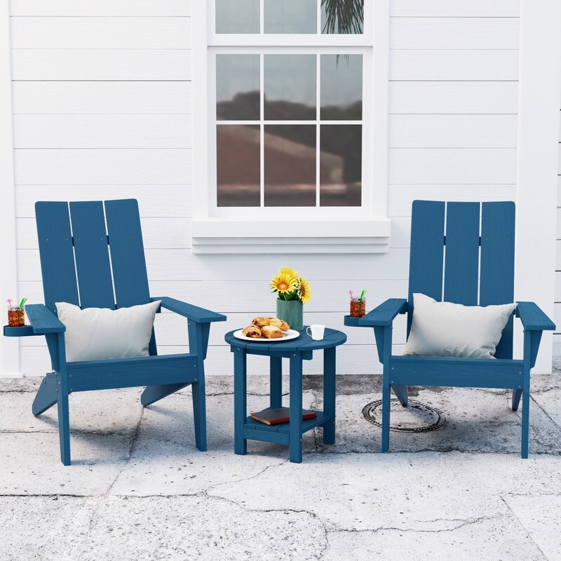 Winsoon 3-piece All Weather Hips Outdoor Cup Holder Adirondack Chairs And Table Set