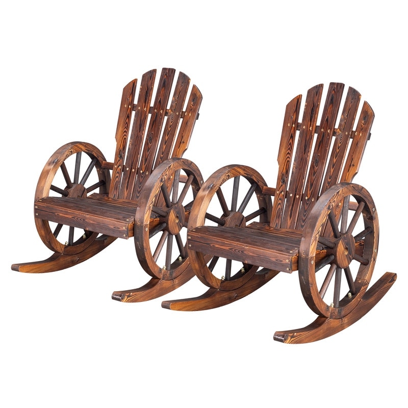 Karlhome Wagon Wheel Wood Adirondack Rocking Chair (set Of 2)