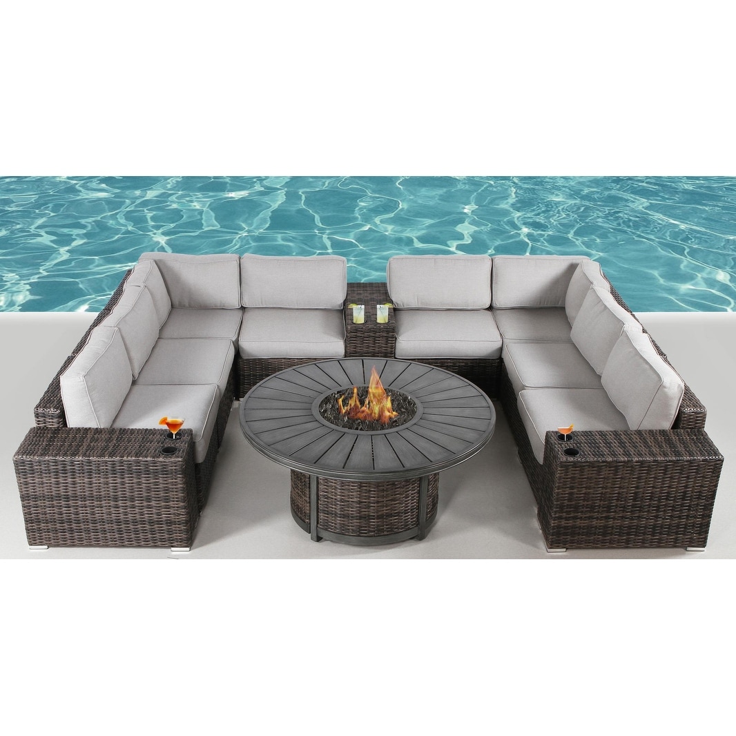 Lsi 12 Piece Rattan Sectional Seating Group With Cushions