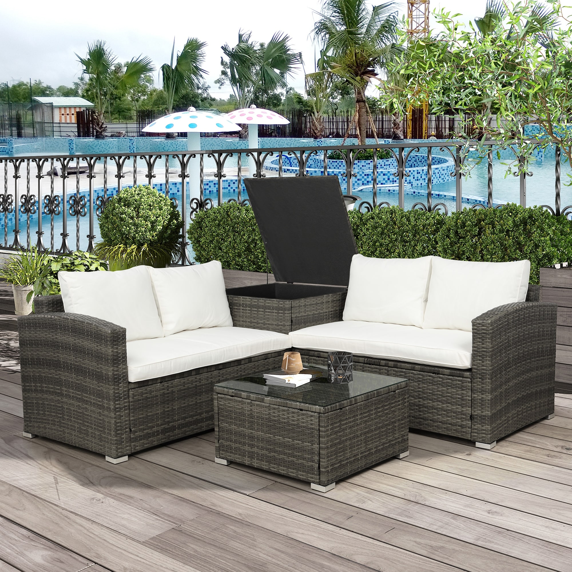 Outdoor Patio Furniture Sectional Sofa Set With Removable Cushions And Storage Box