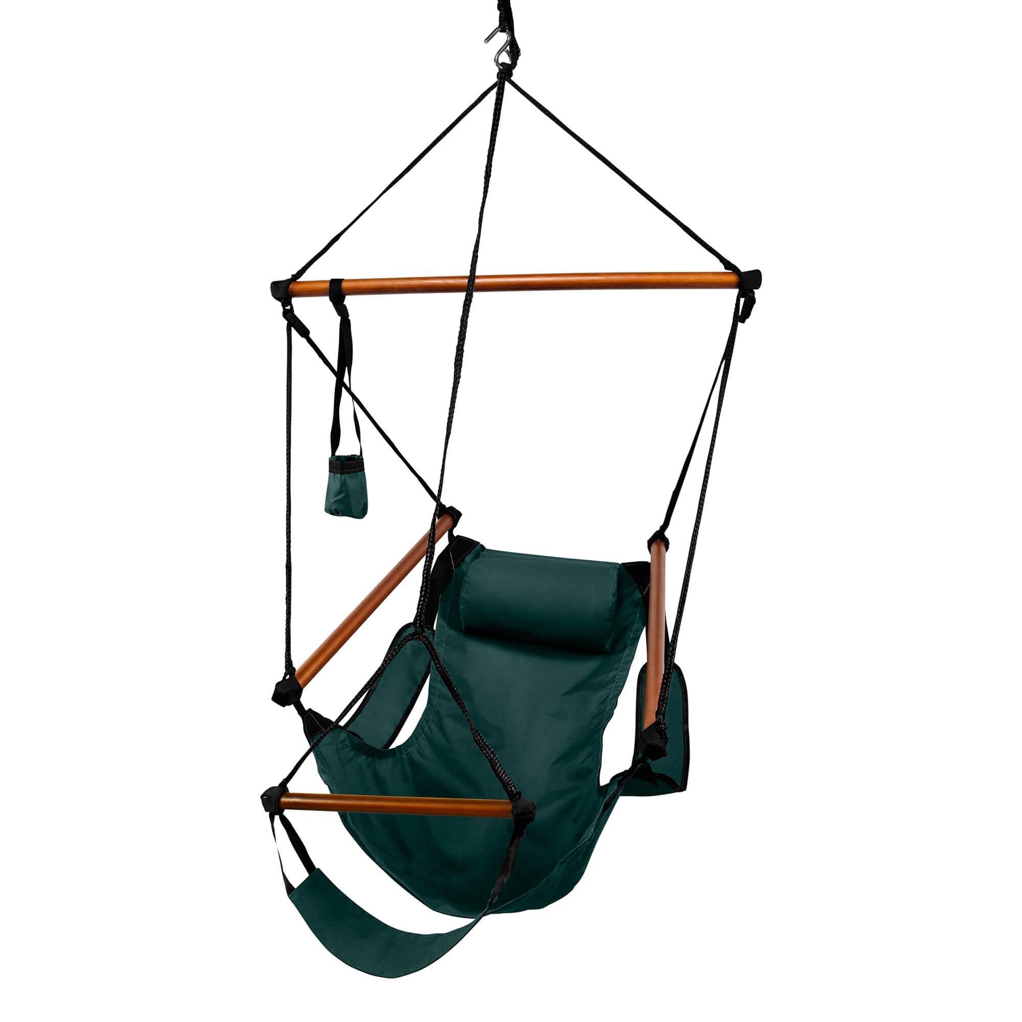 Deluxe Hanging Wood Zero-gravity Hammock Chair With Cup Holder