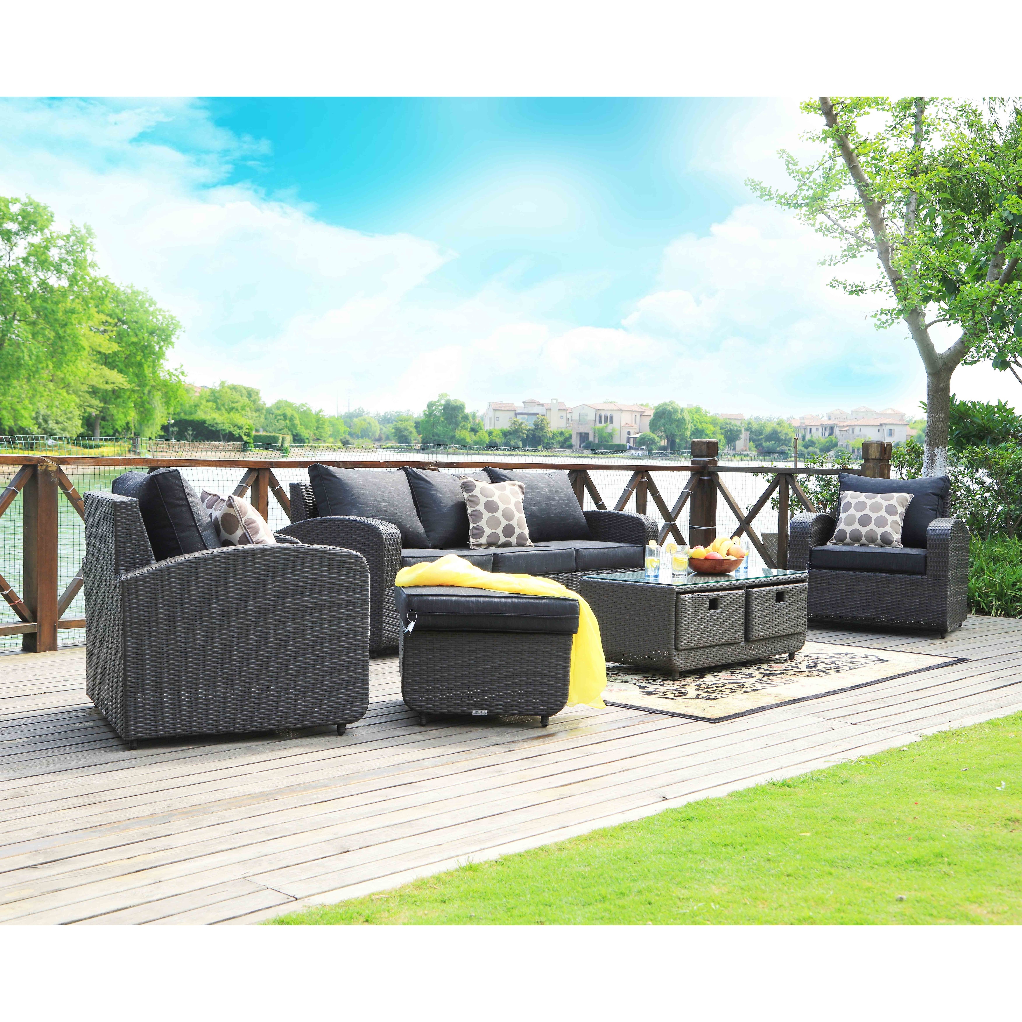 5-piece Wicker Patio Sofa Set With Drawer Table By None