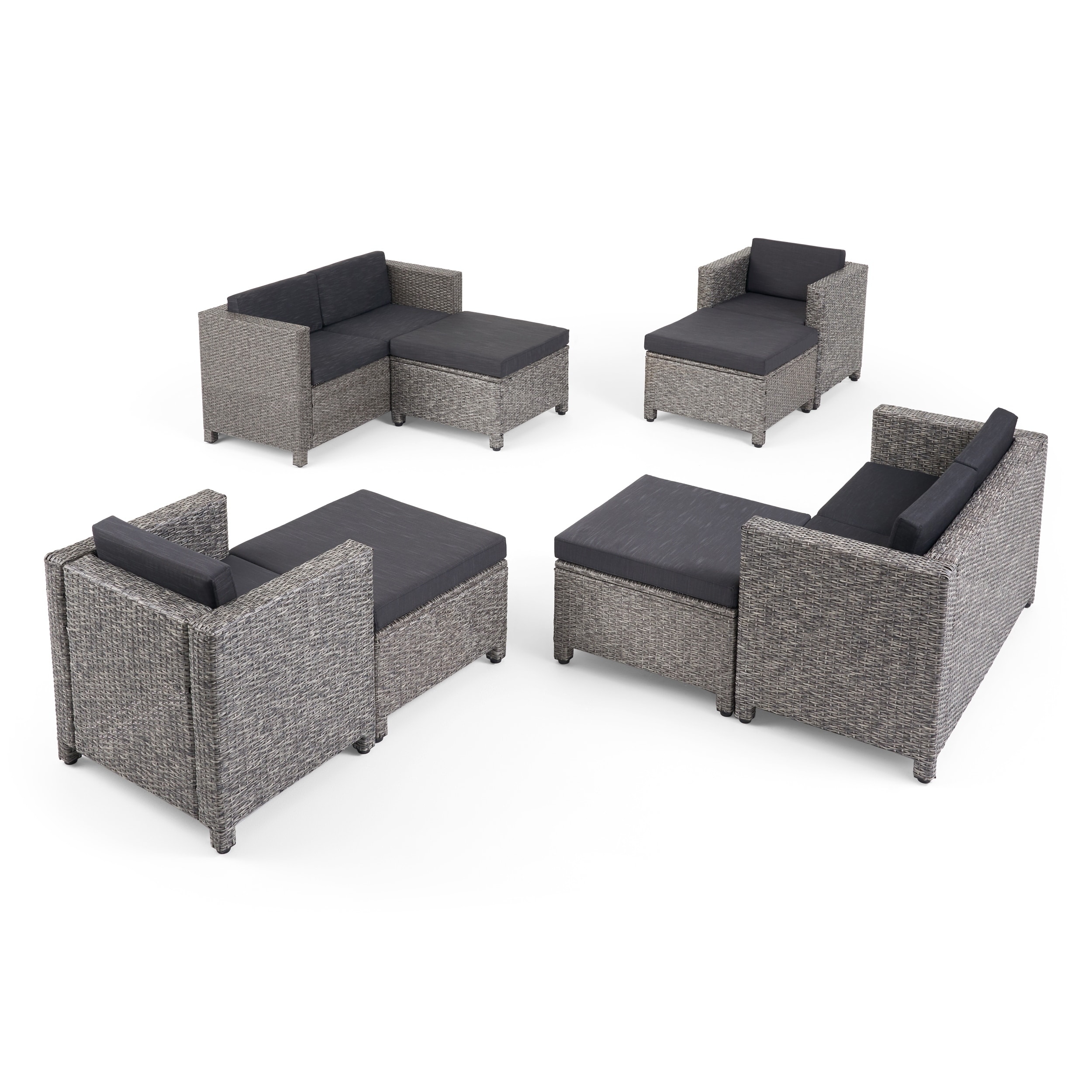 Puerta Outdoor 6 Seater Wicker Chat Set With Ottomans By Christopher Knight Home
