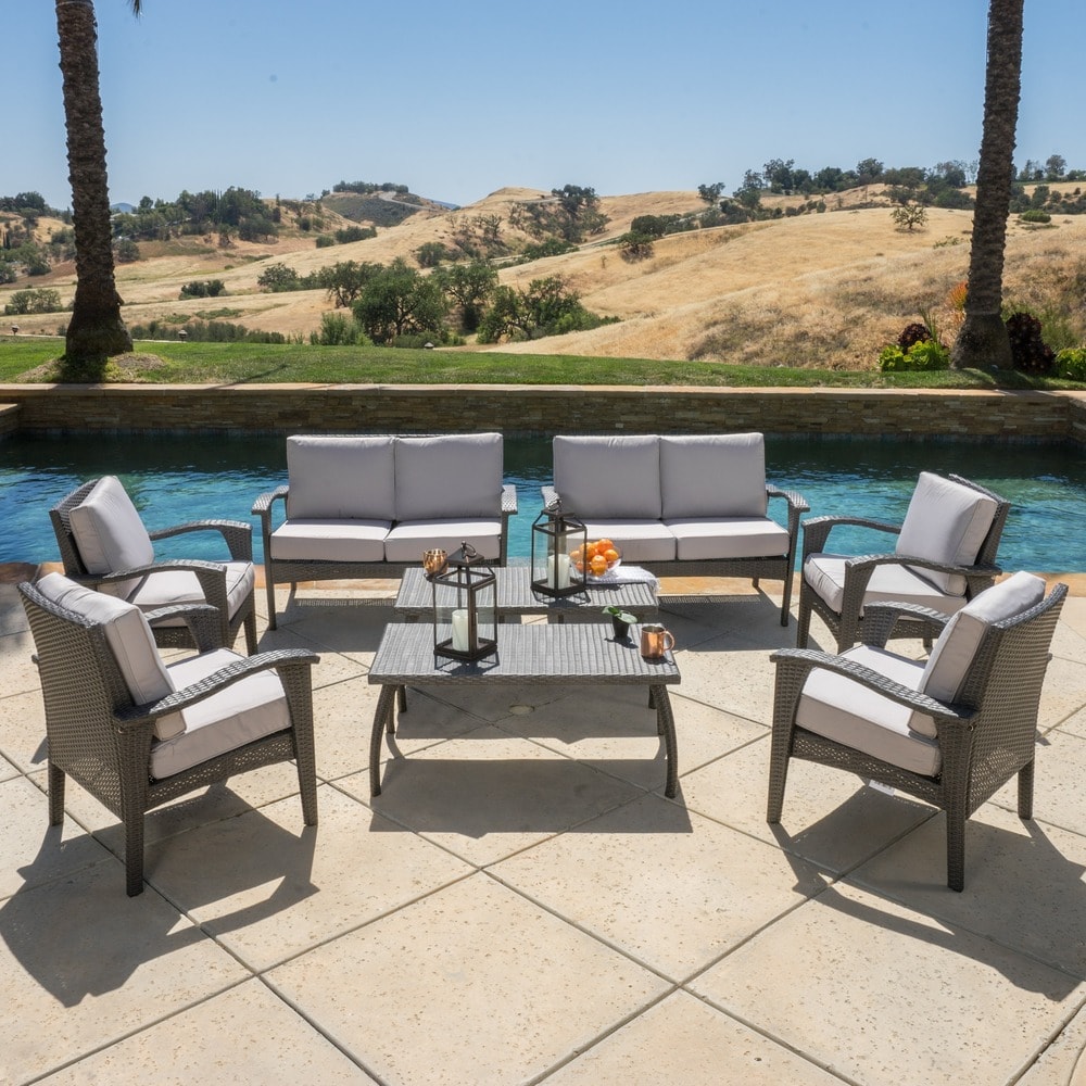 Waikiki Outdoor 8-piece Wicker Seating Set With Cushions By Christopher Knight Home