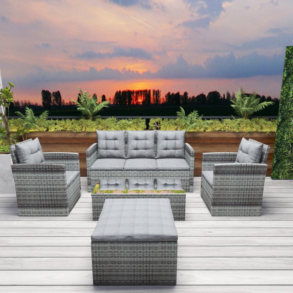 5-piece Uv-resistant Patio Sofa Set With Storage Bench