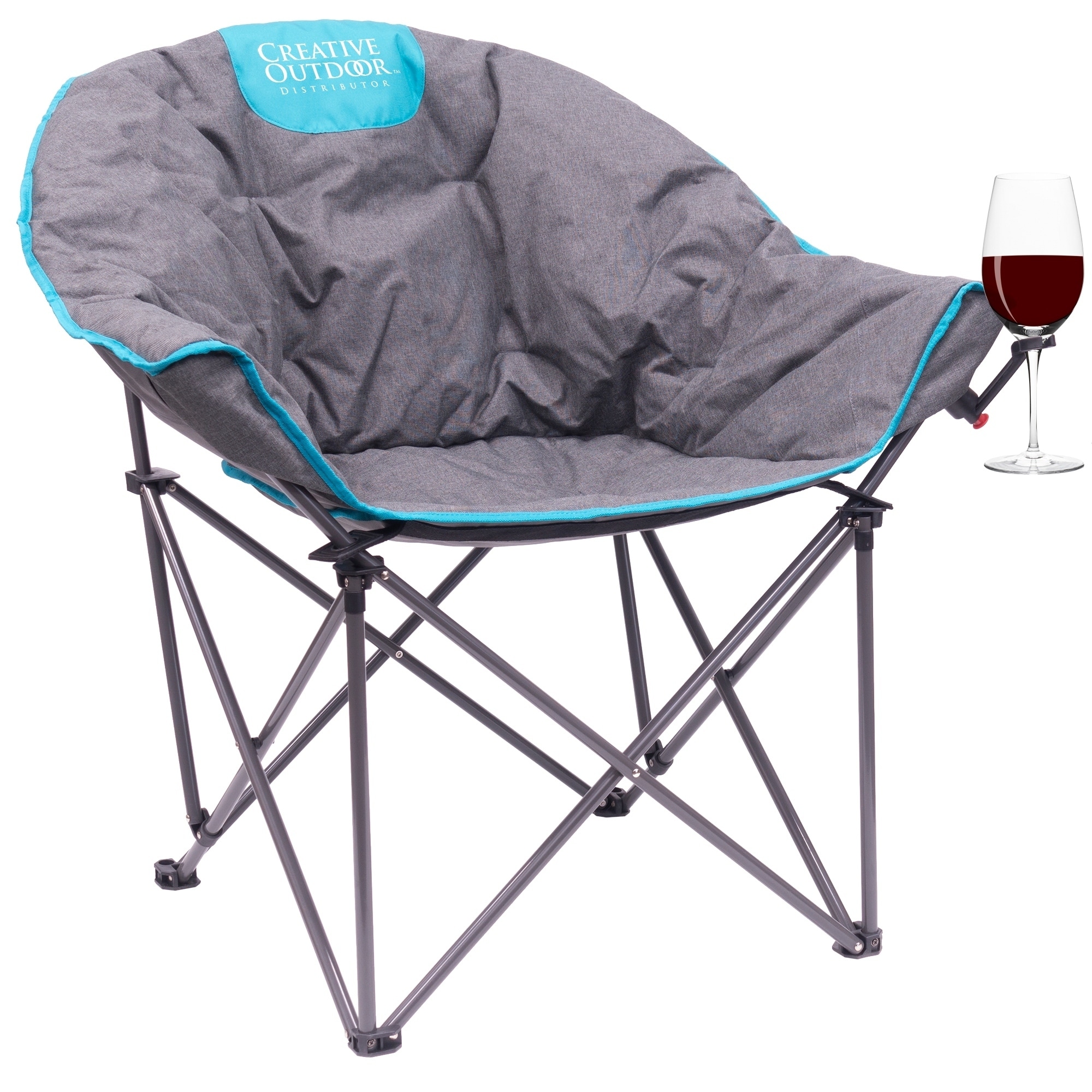 Creative Outdoor Folding Bucket Wine Chair  Heavy Duty Chair With Steel Frame and Adjustable Seat For Outdoor Or Indoor- Gray/teal