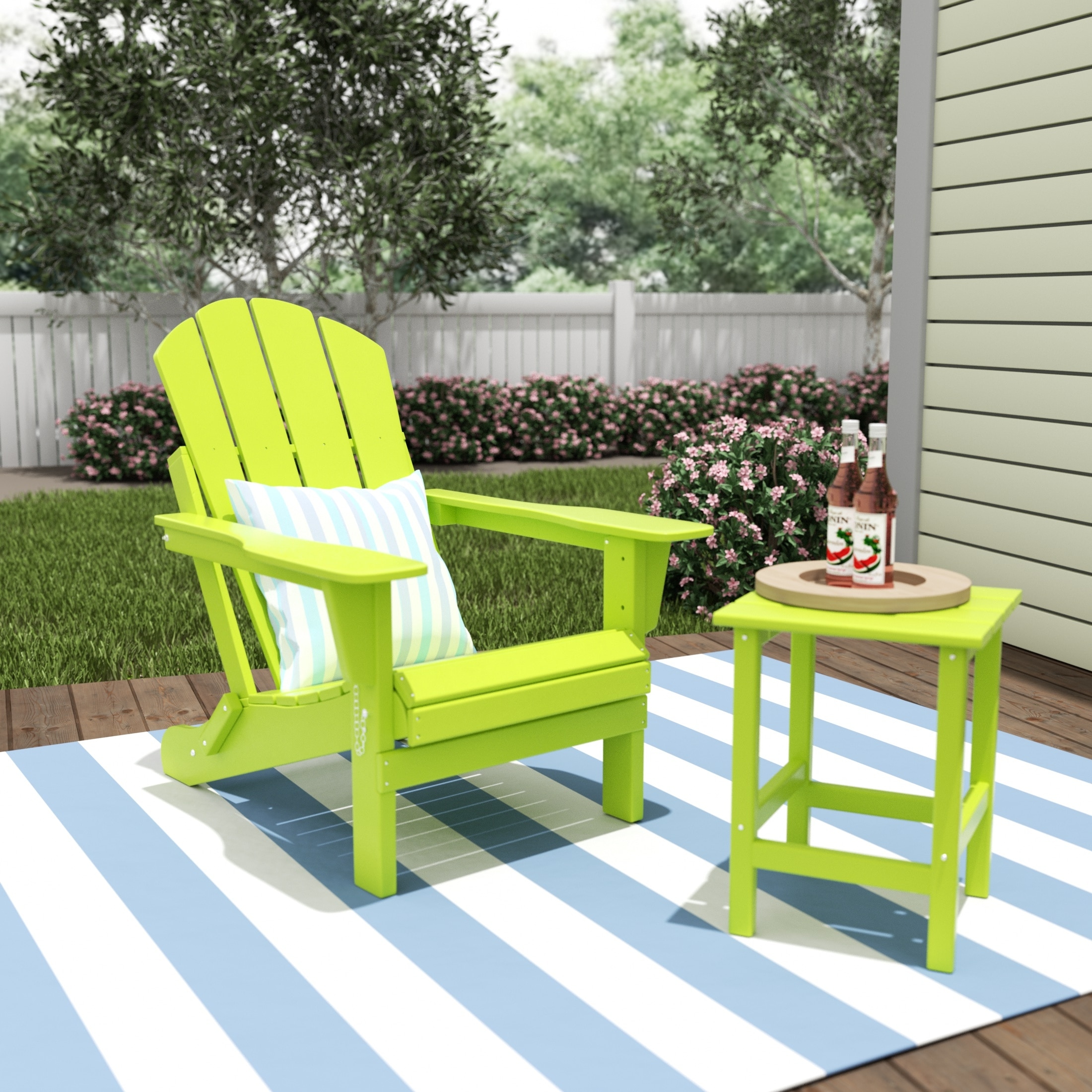 Polytrends Laguna All Weather Poly Outdoor Patio Adirondack Chair - With Round Side Table (2-piece)