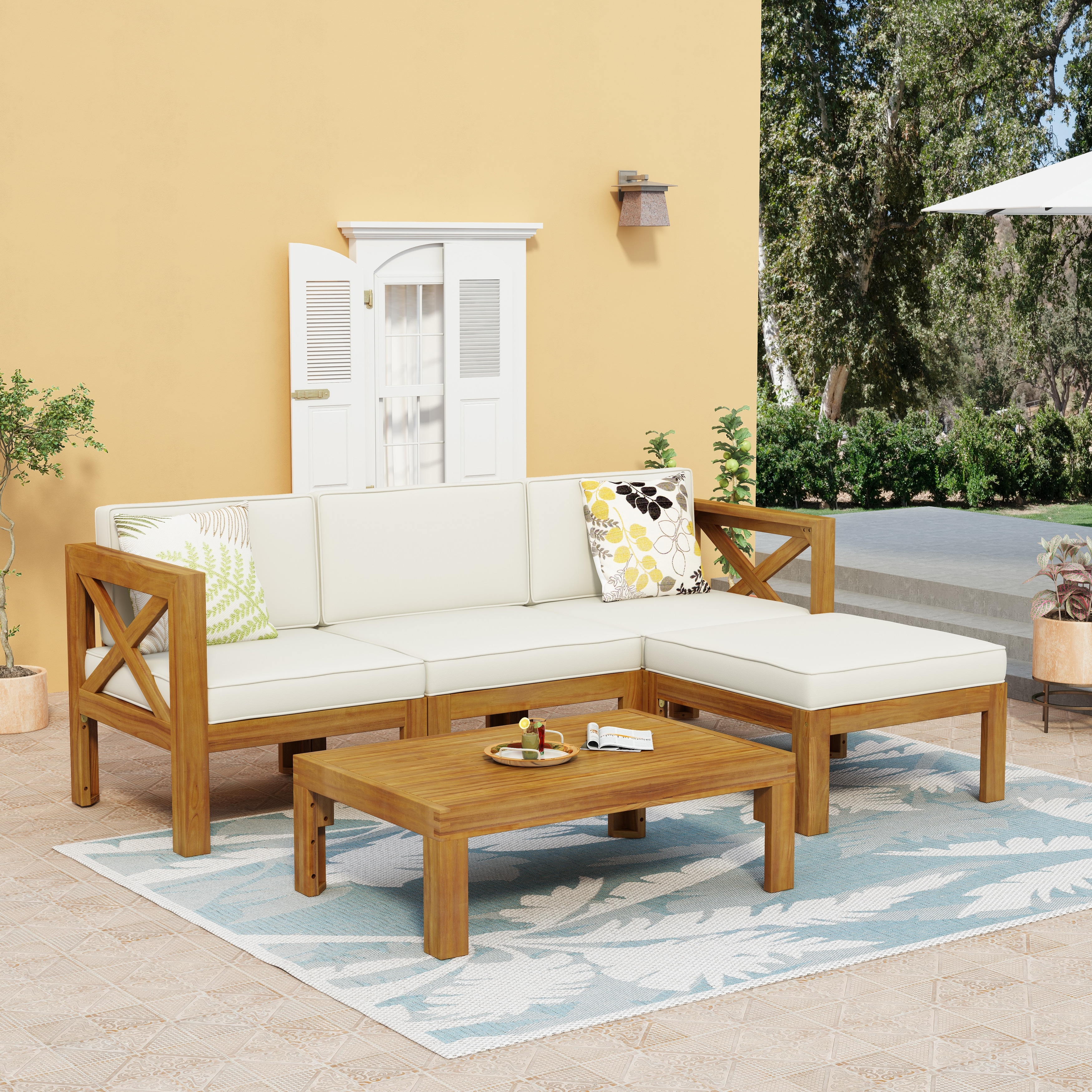 5-piece Patio Wood Sectional Sofa Set