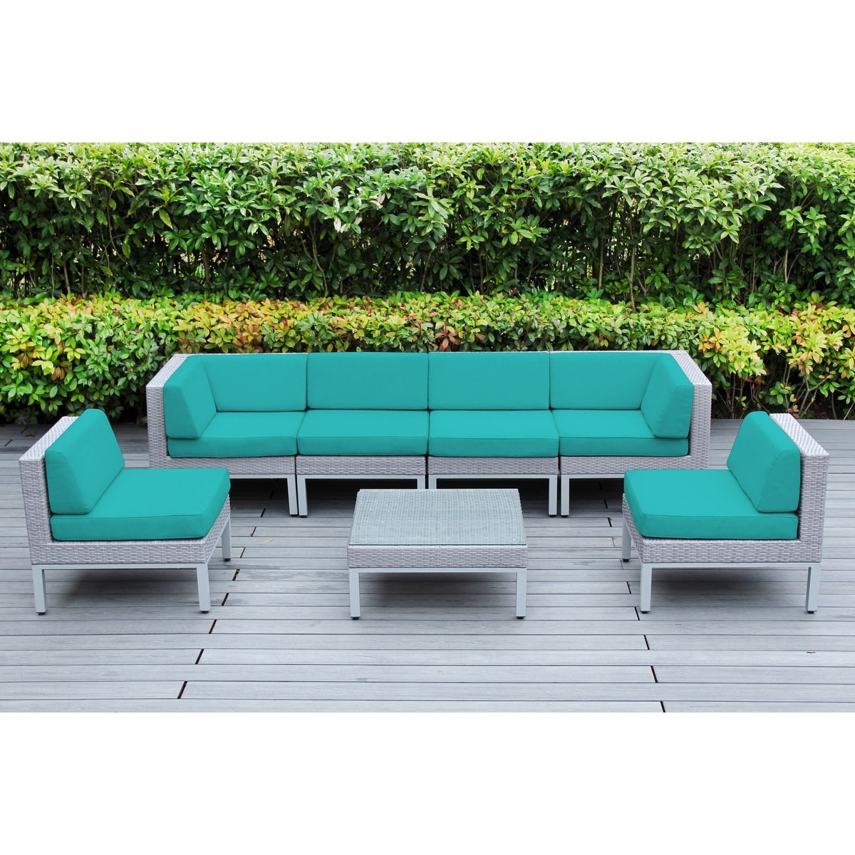 Contemporary 7-piece Gray Wicker Outdoor Patio Seating Group With Cushions