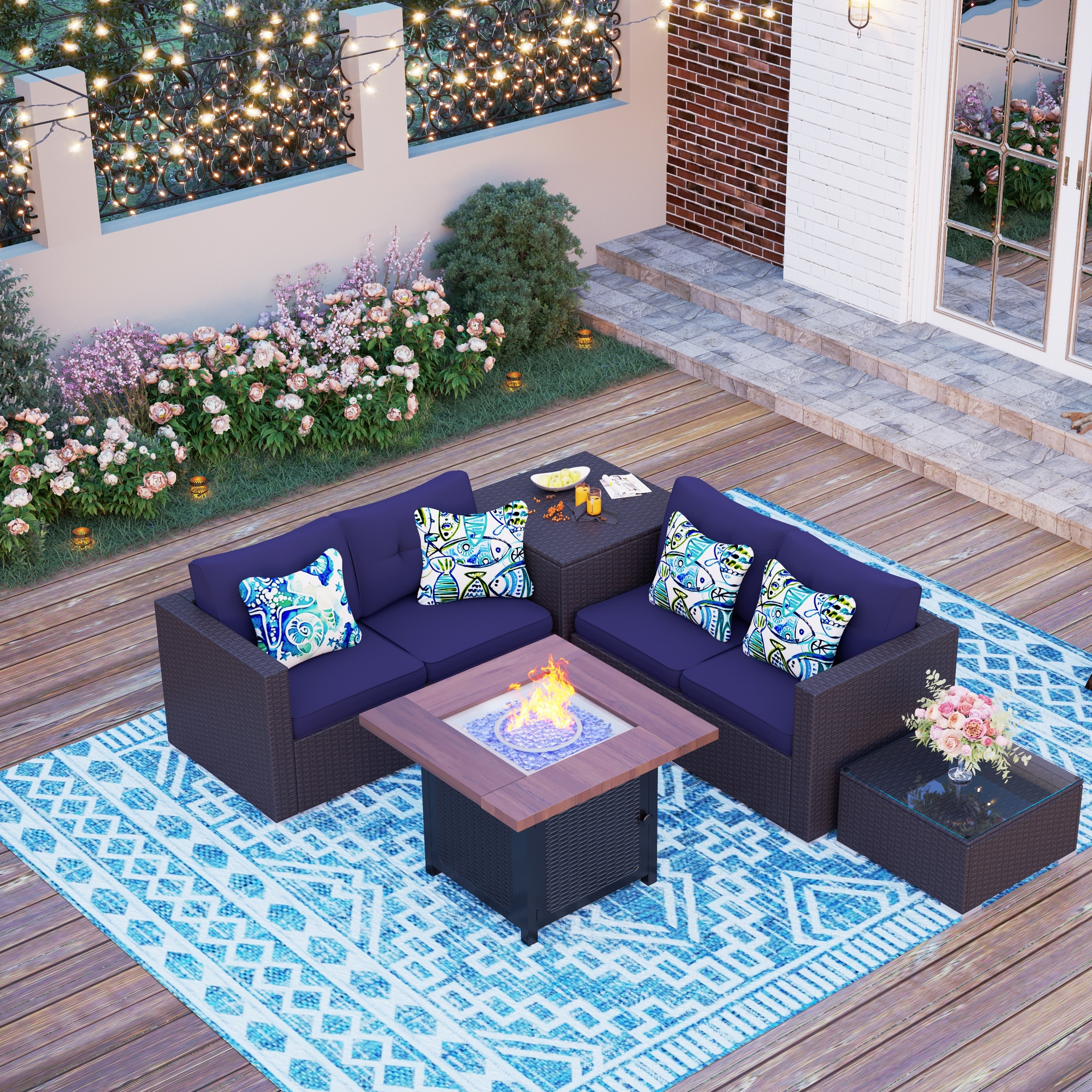 4-piece Outdoor Patio Furniture Set Include Sofa  Storage Box   Little Tea Tableand Fire Pit Table
