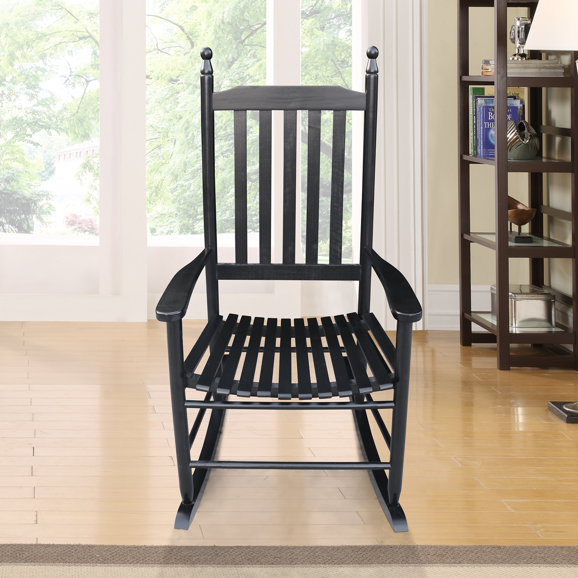 Casual Outdoor Wood Rocking Chair With Slatted Back