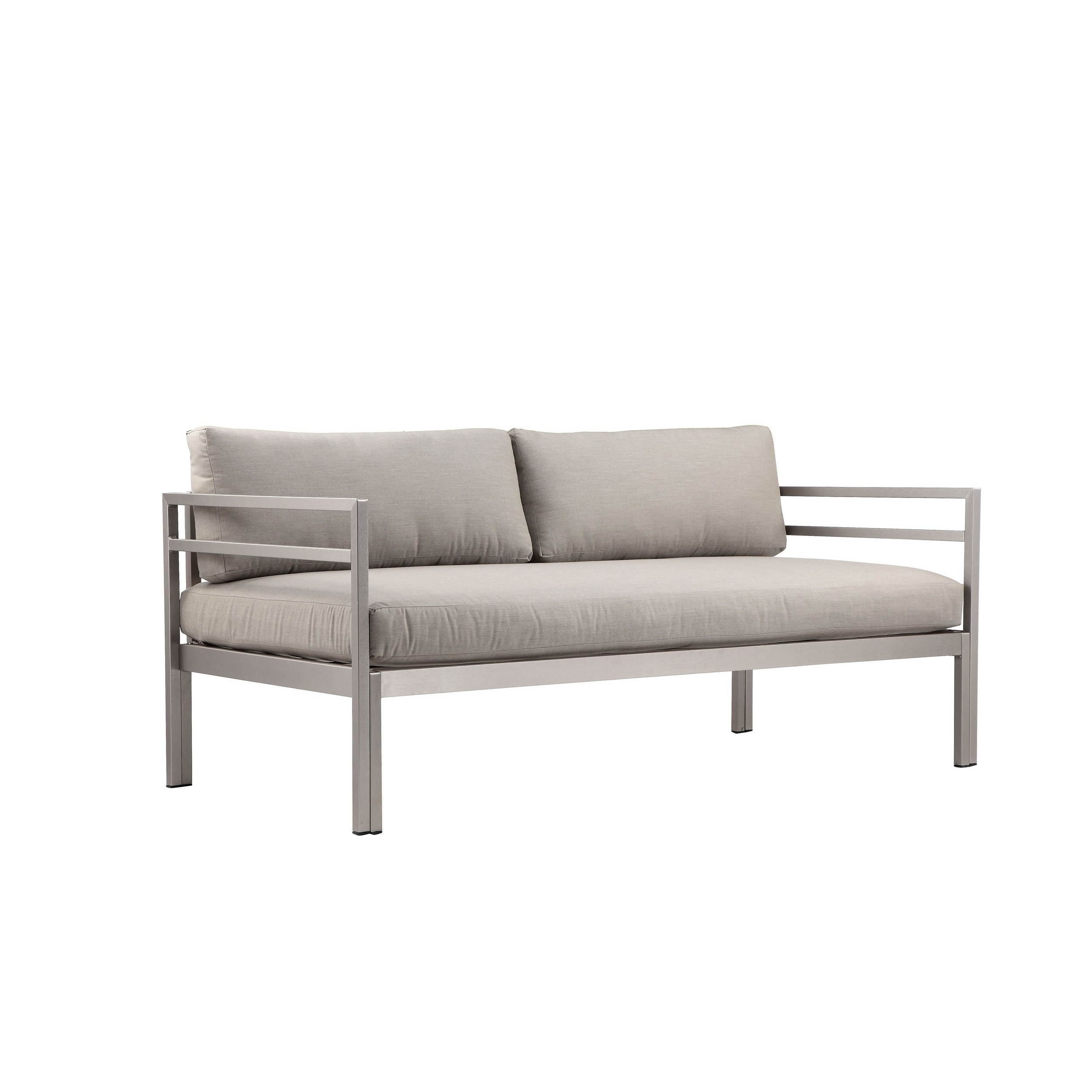 Billy 65 Inch Modern Outdoor Sofa  Gray Aluminum Frame  Fabric Cushions