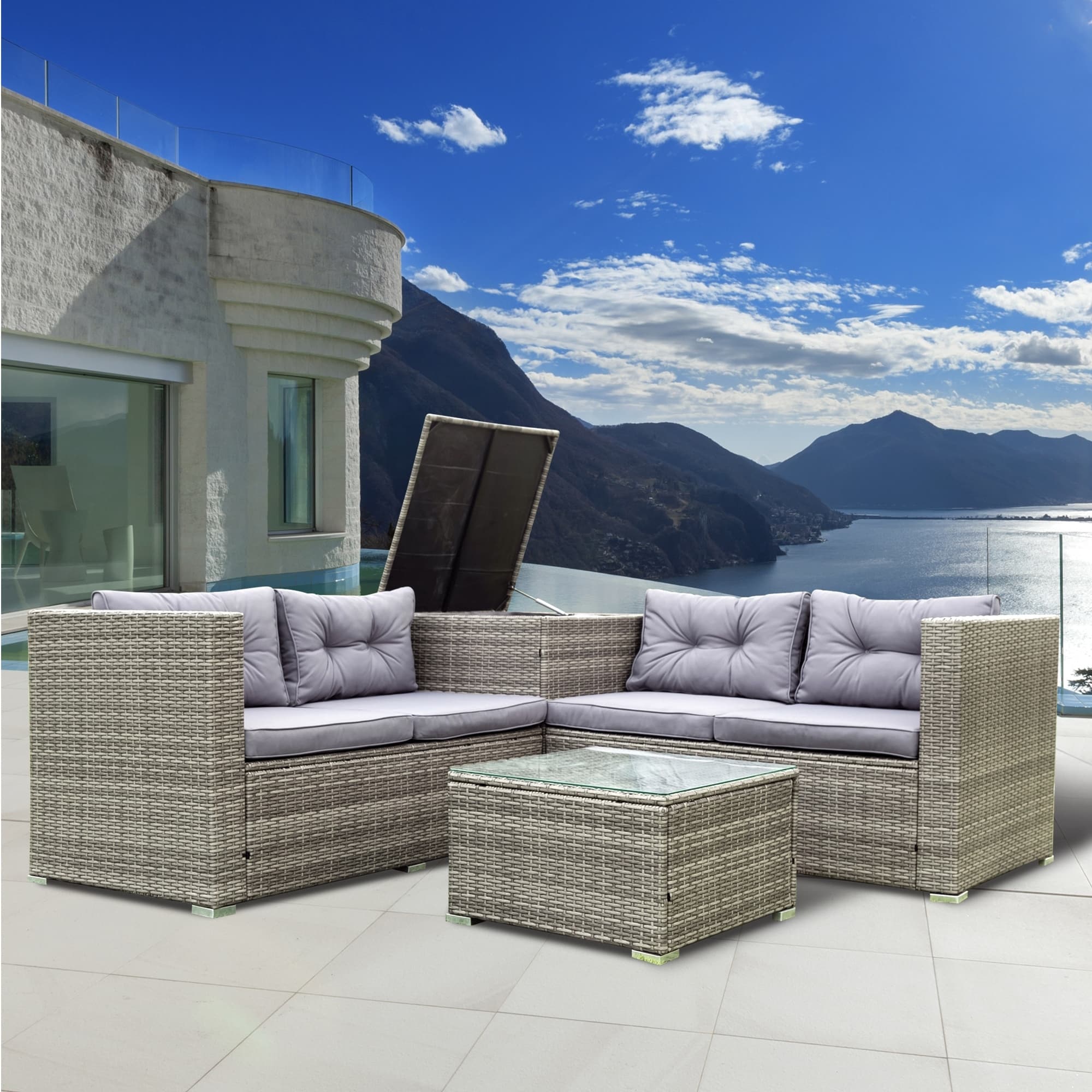 4 Piece Patio Sectional Wicker Rattan Outdoor Furniture Sofa Set