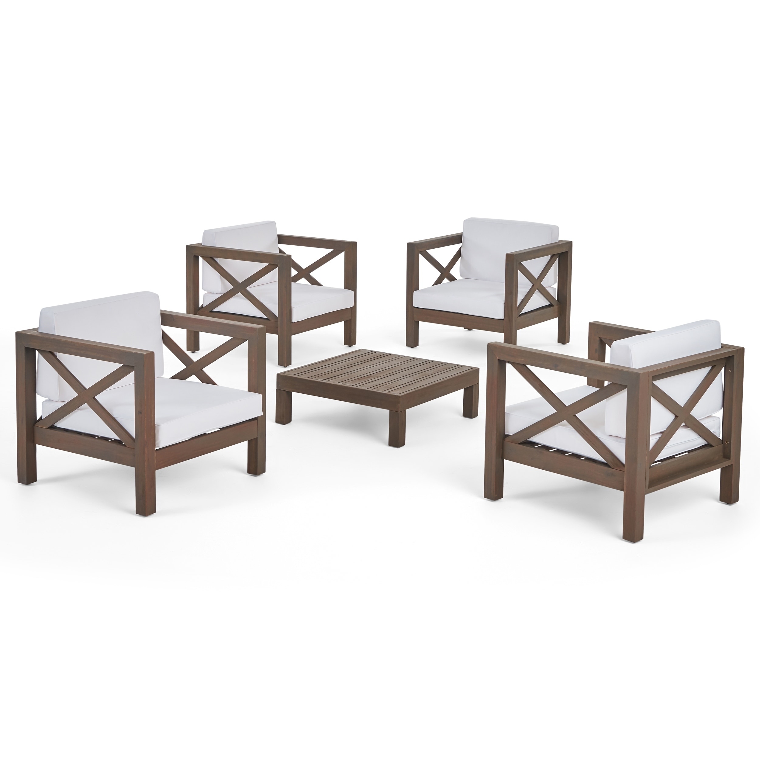 Brava Outdoor 4 Seater Acacia Wood Club Chair And Coffee Table Set By Christopher Knight Home