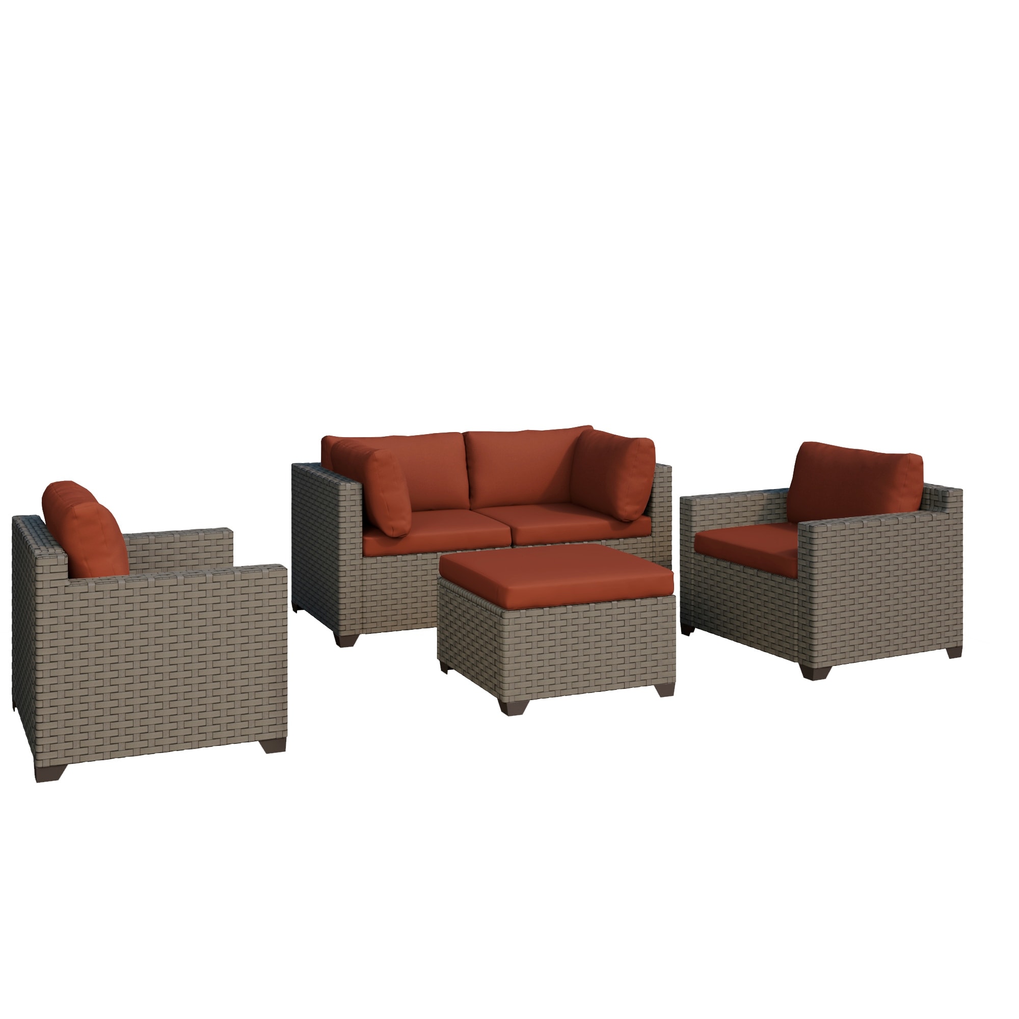 Keys 5-piece Outdoor Conversation Set With Club Chairs And Loveseat In Summer Fog Wicker