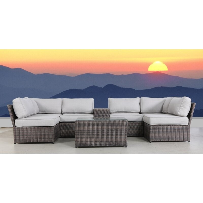 Lsi 8 Piece Brown Sectional Setting Group With Cushion