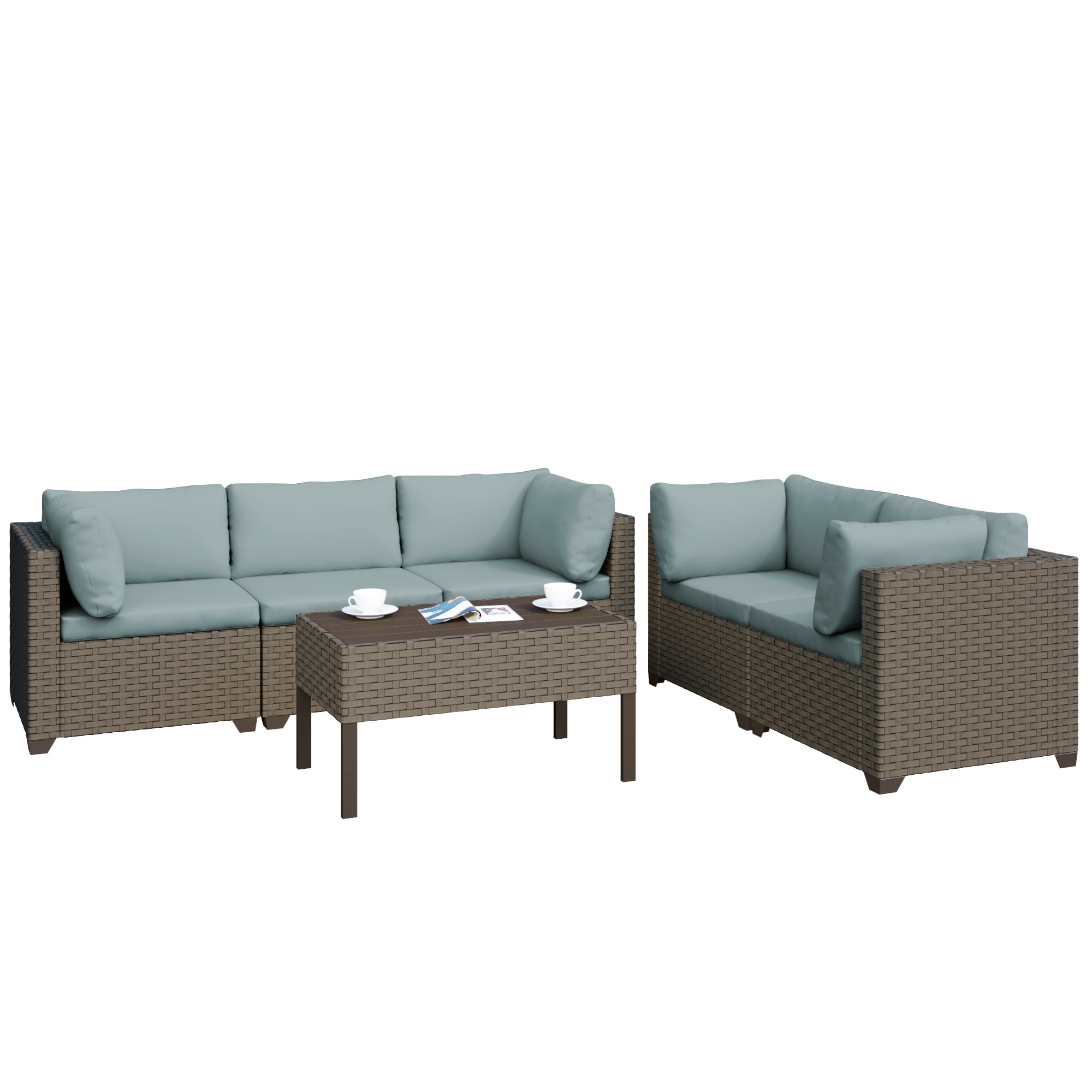 Keys 6-piece Outdoor Conversation Set With Loveseat  Sofa  And Coffee Table In Summer Fog Wicker