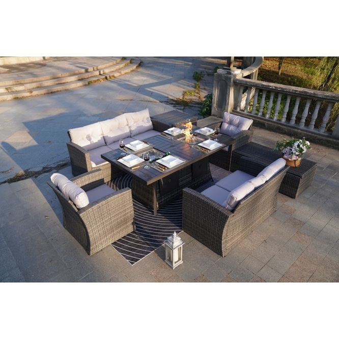 Outdoor 7-pc. Brown Patio Sofa Set W/ Gas Firepit And Ice Container