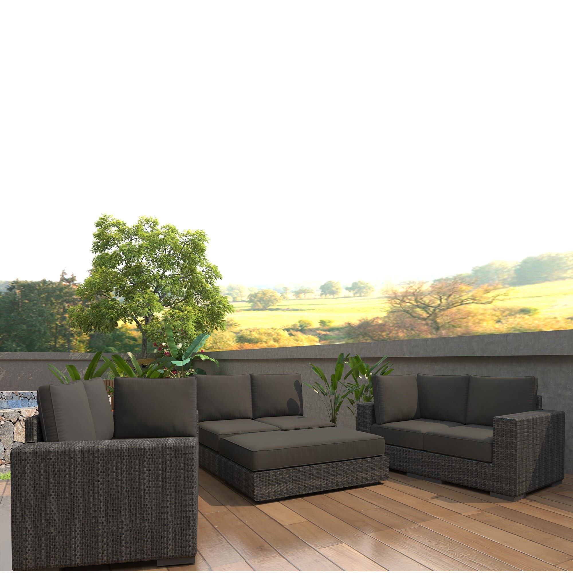 Outdoor 6-piece Pe Uv Resistant Wicker Patio Conversation Furniture Sets