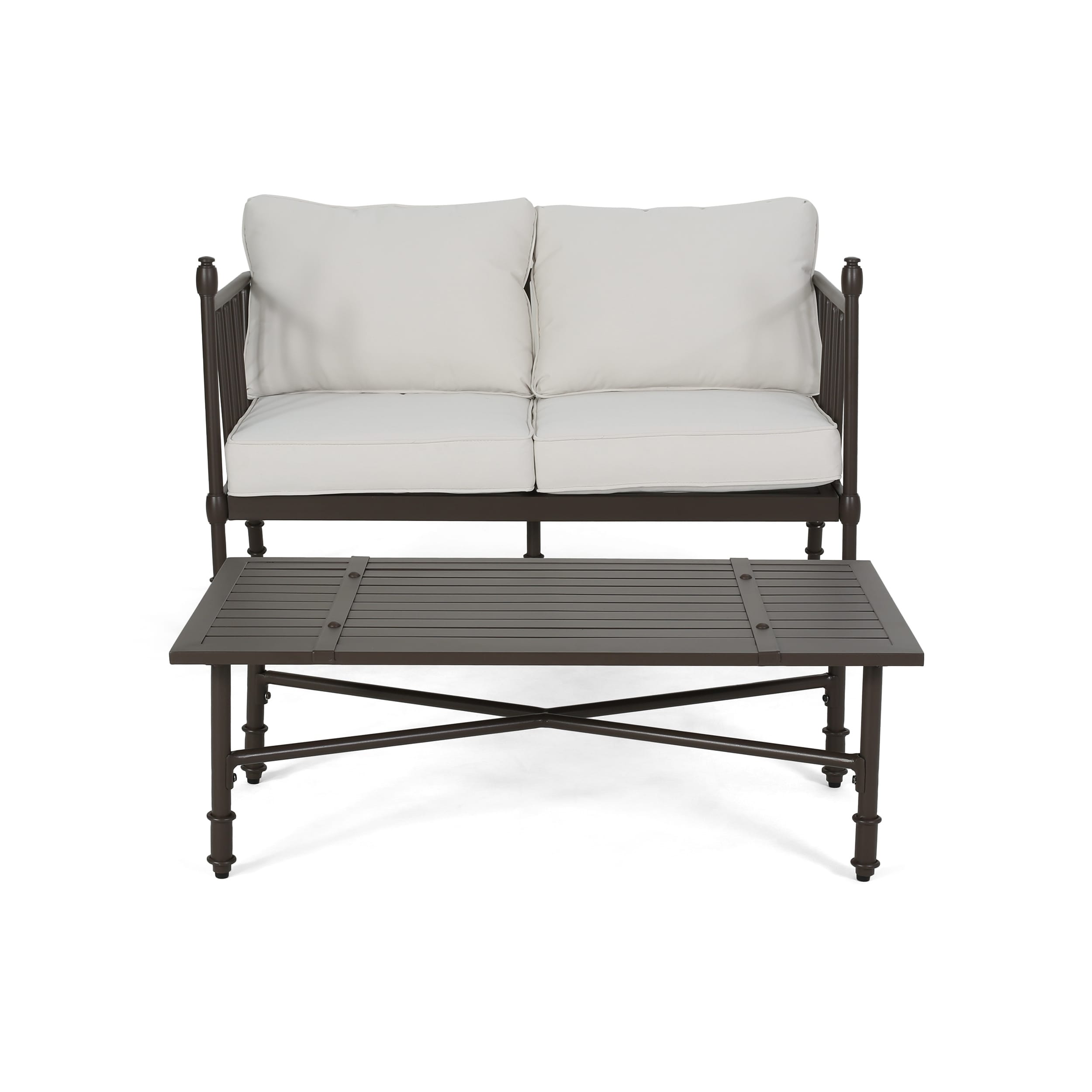 Vienne Outdoor Cushioned Aluminum Loveseat And Coffee Table By Christopher Knight Home