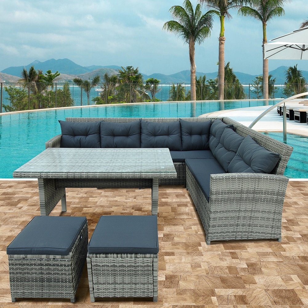 6-piece Patio Furniture Set Outdoor Sectional Sofa For Pool  Backyard