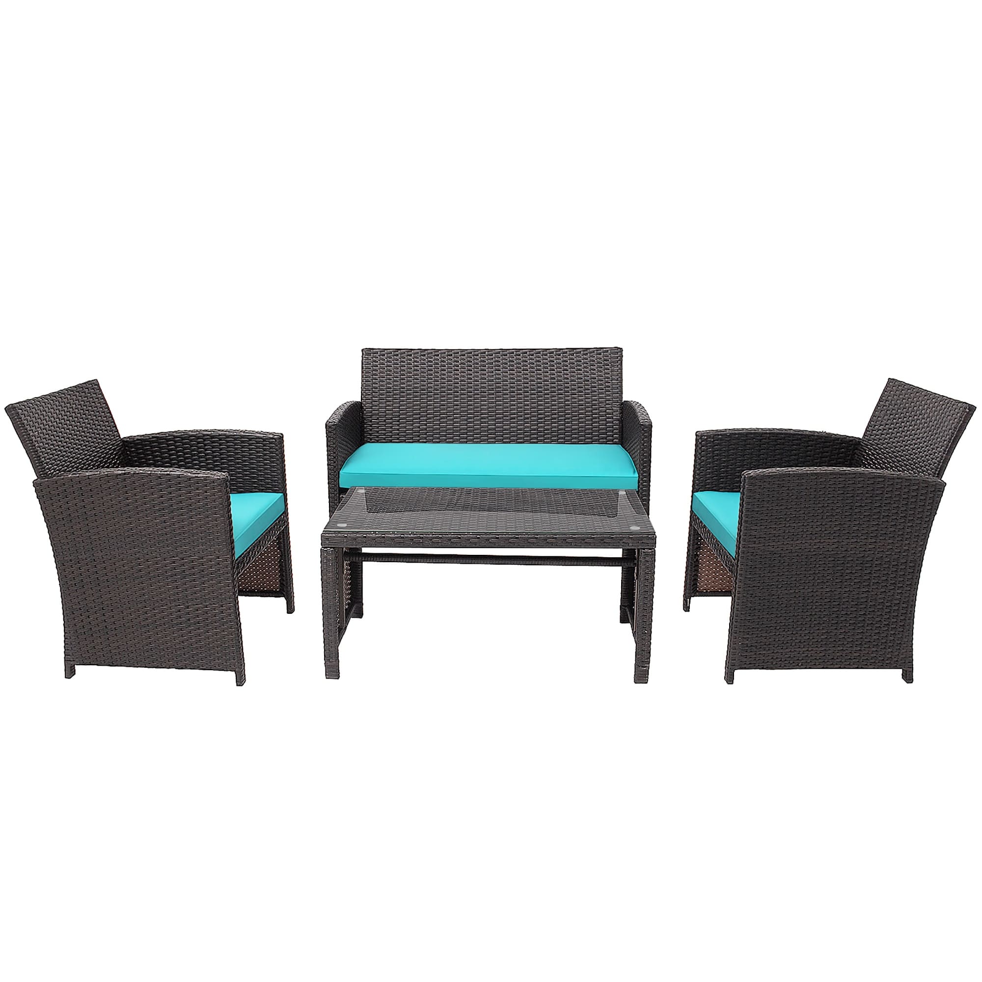 4 Pcs Outdoor Rattan Furniture Set W/ Cushioned Chair and Coffee Table