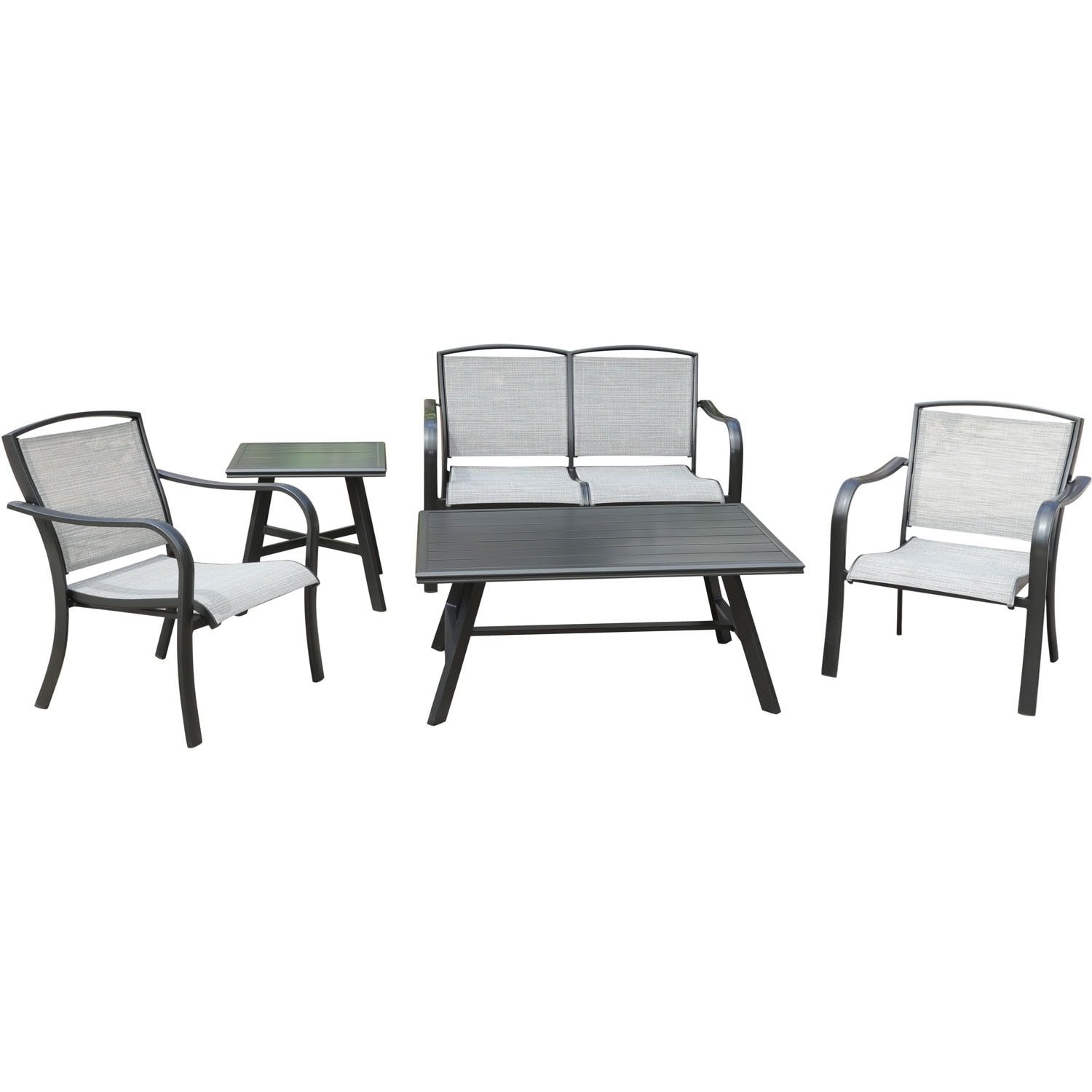 Hanover Foxhill 5-piece Commercial-grade Patio Seating Set With 2 Sling Chairs  Sling Loveseat  Coffee Table  And Side Table