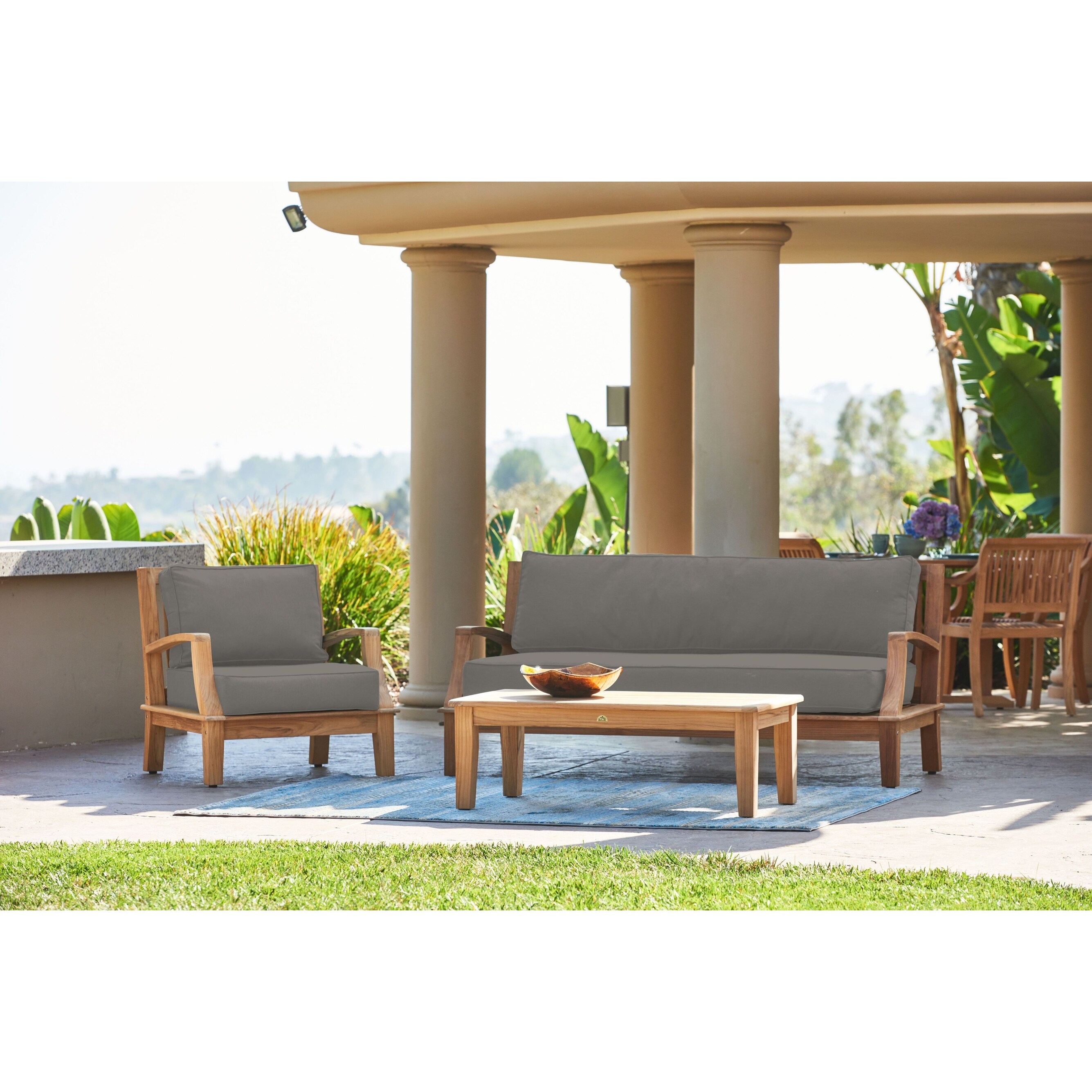 Eliane 4-piece Teak Outdoor Patio Deep Seating Set With Sunbrella Cushions