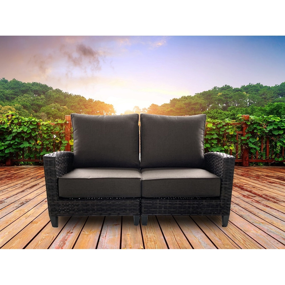 Barbados Love Seat Outdoor Patio Furniture Durable Wicker Rattan Includes Grey Olefin Cushions