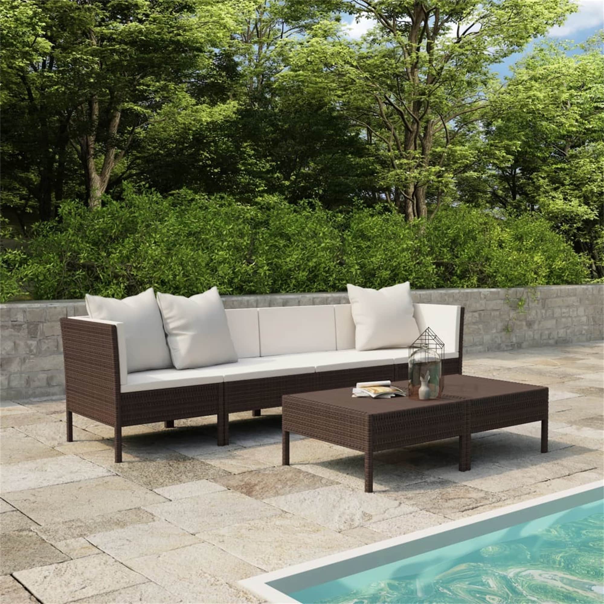 6 Piece Garden Lounge Set With Cushions Rattan  Coffee Table  Brown