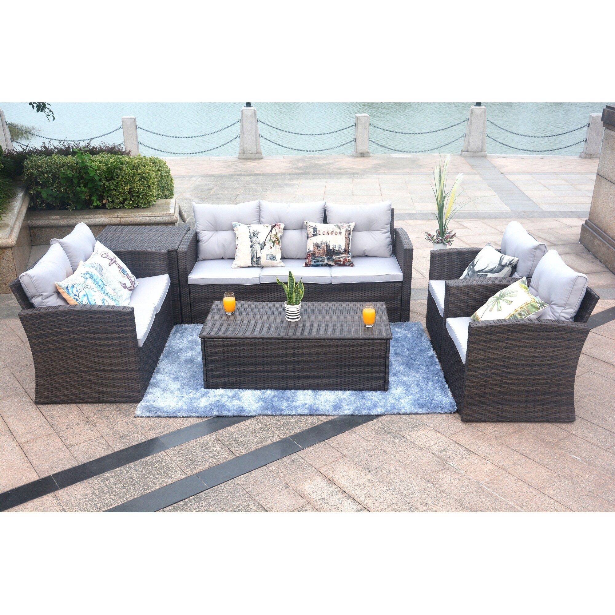 Moda 6 Pieces Wicker Sofa Set Outdoor Sectional Furniture(including A Rain Cover) - 9 X 12