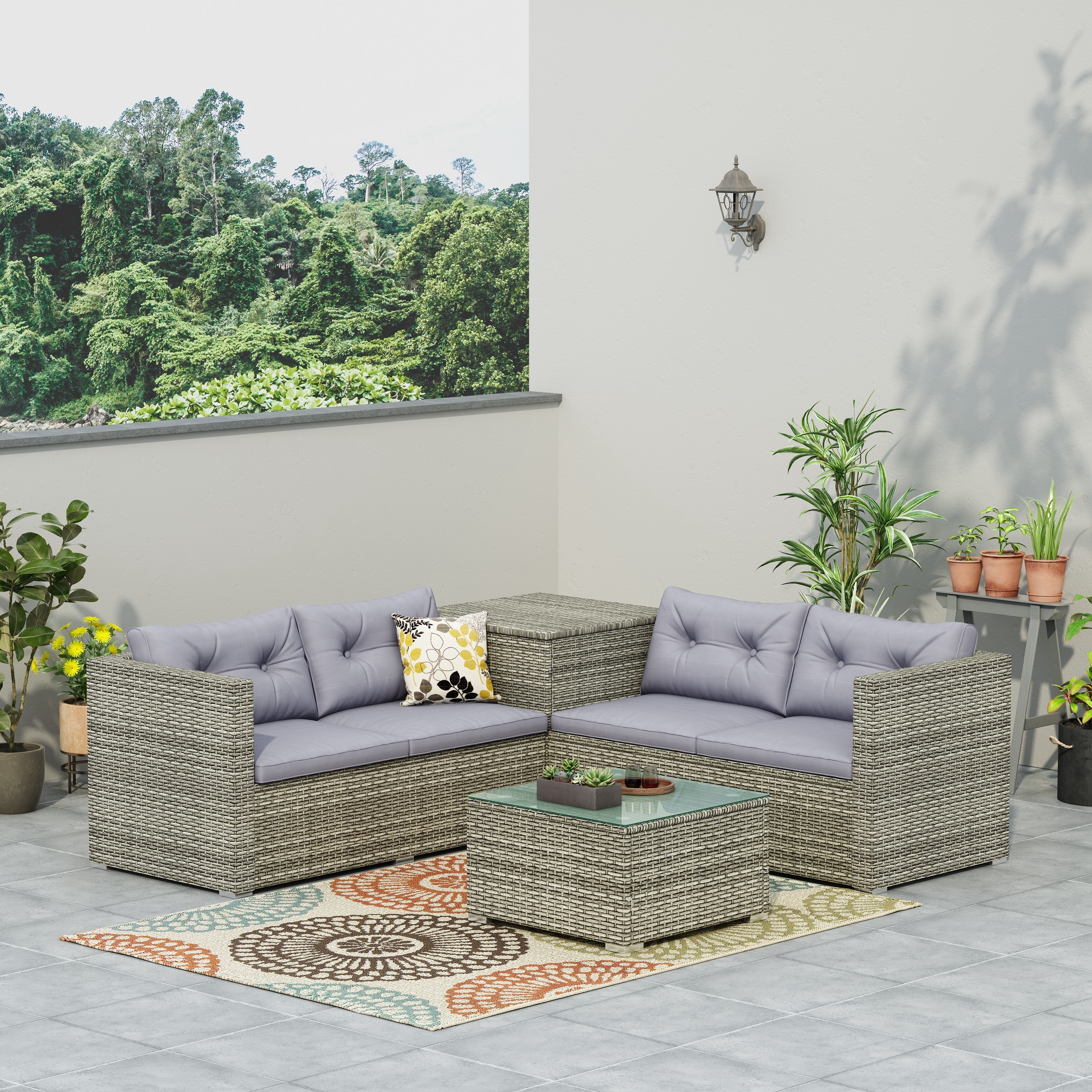 4 Piece Patio Sectional Wicker Rattan Outdoor Furniture Sofa Set