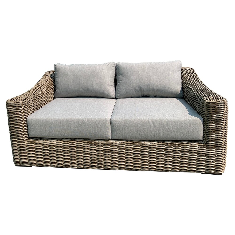 Tullum Outdoor Patio Furniture Love Seat Rattan Wicker Frame Includes Light Grey Olefin Cushions