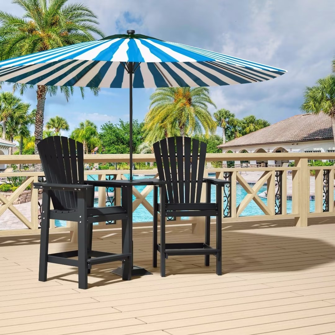 Beach Balcony Chair Barstool With Removable Table  Wood-like Hdpe Backyard Garden Dining Chairs  Adirondack Arm Chairs Set Of 2
