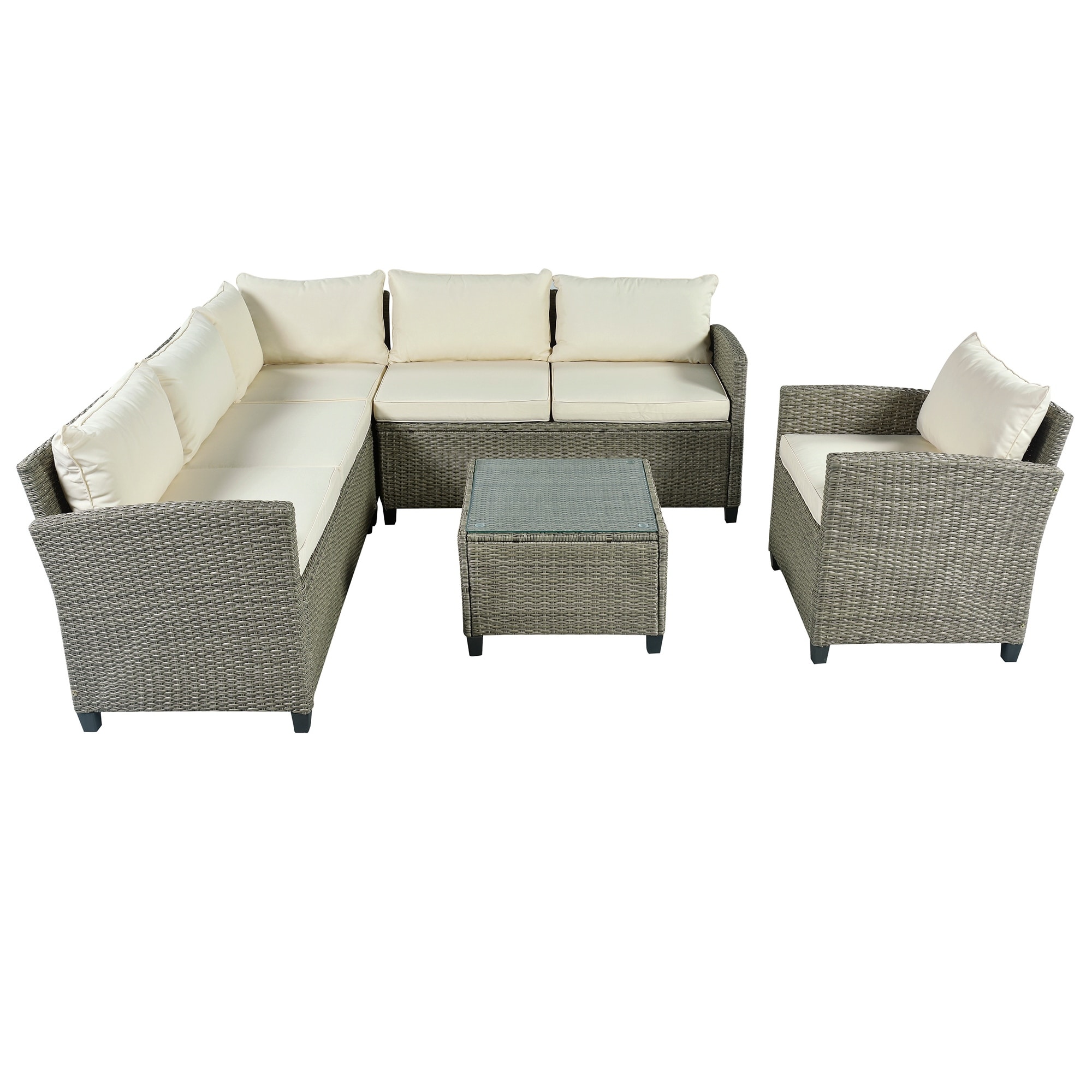 Patio Furniture Set  5 Piece Outdoor Conversation Set，with Coffee Table  Cushions And Single Chair